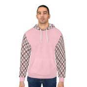 Women's Pink Plaid Warm Pullover Hoodie (AOP)