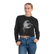 Hand Drawn Mystical Moon Flower Women's Cropped Sweatshirt