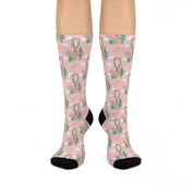 Ladies Pretty Cactus Design Cushioned Crew Socks