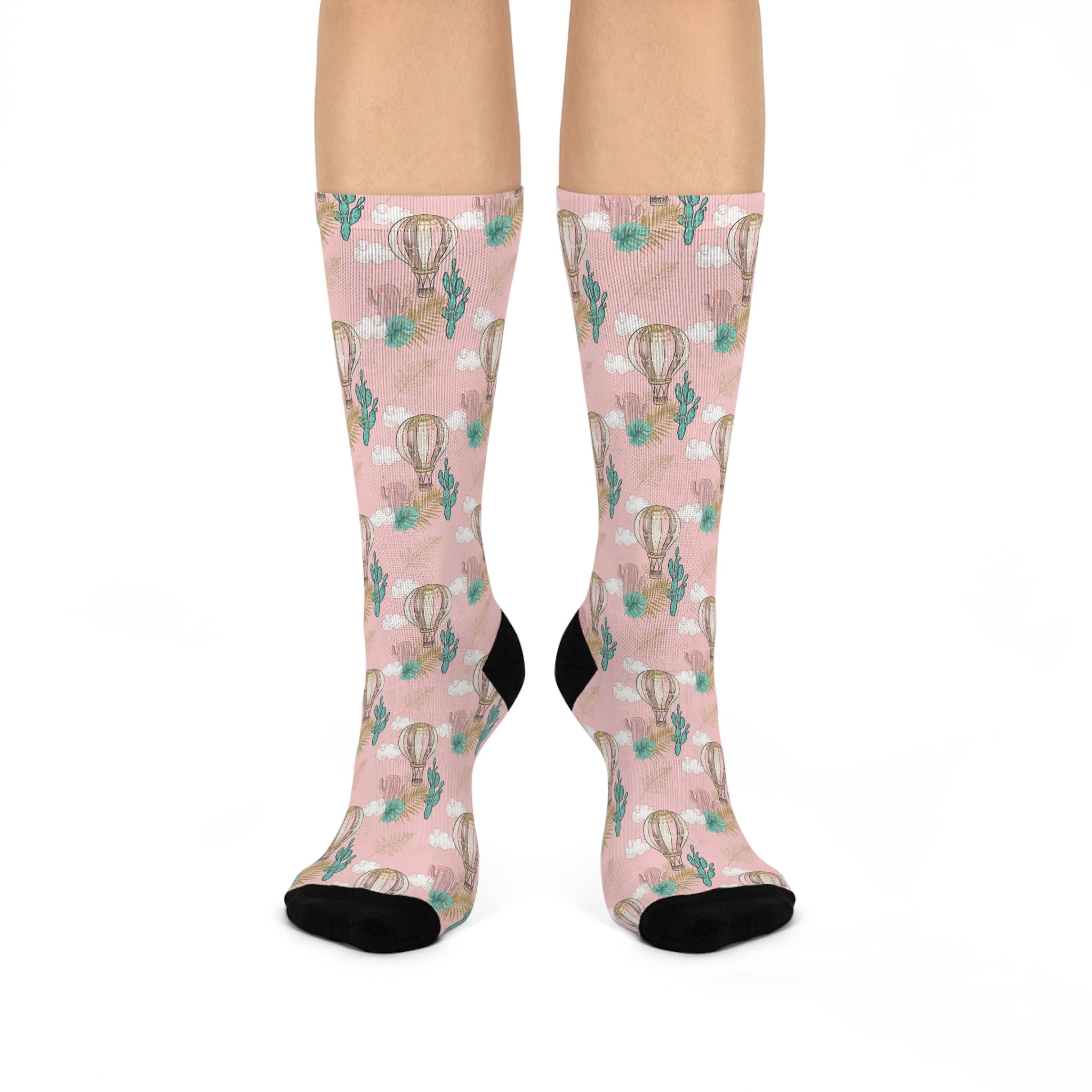 Ladies Pretty Cactus Design Cushioned Crew Socks