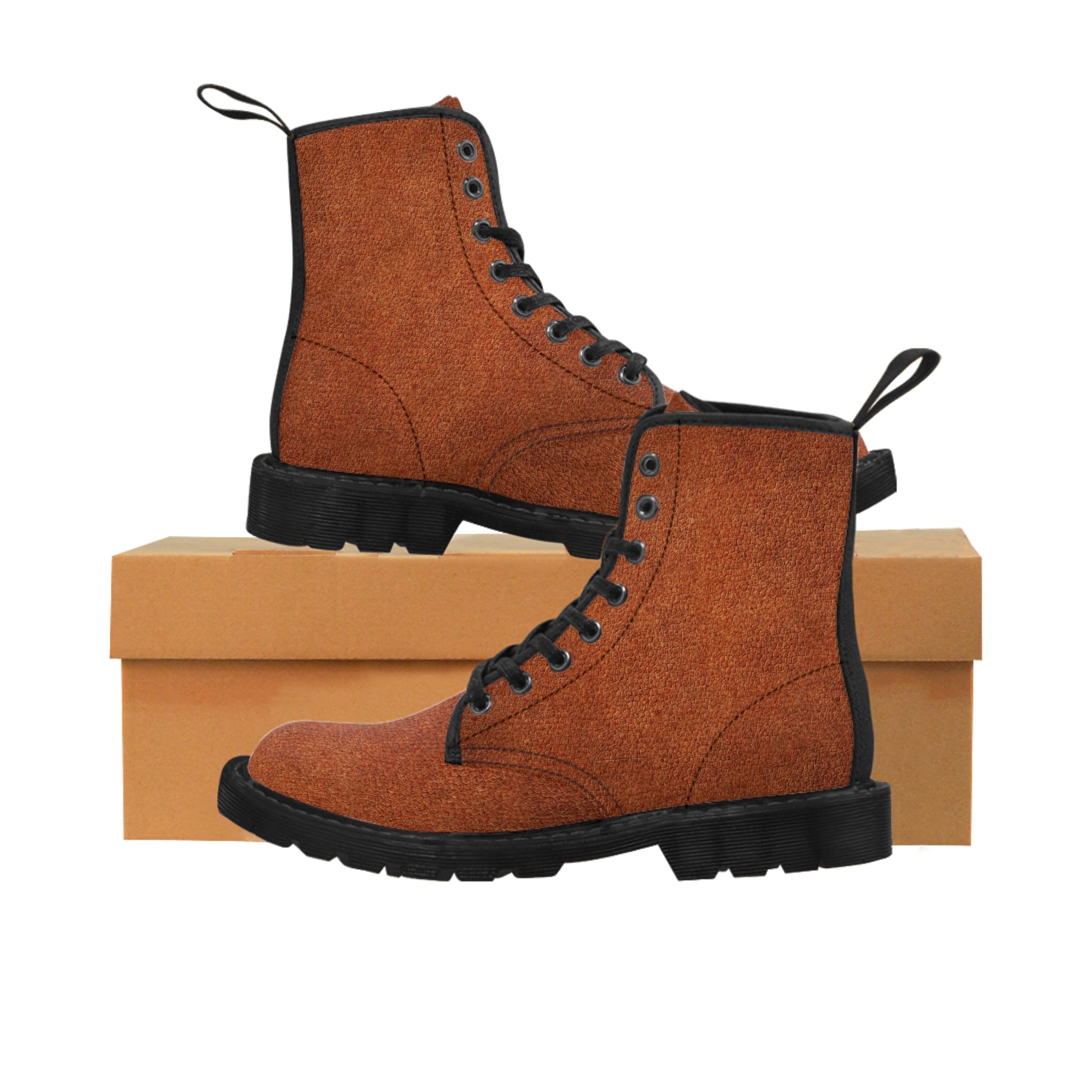 Women's Leather Look Brown Canvas Boots