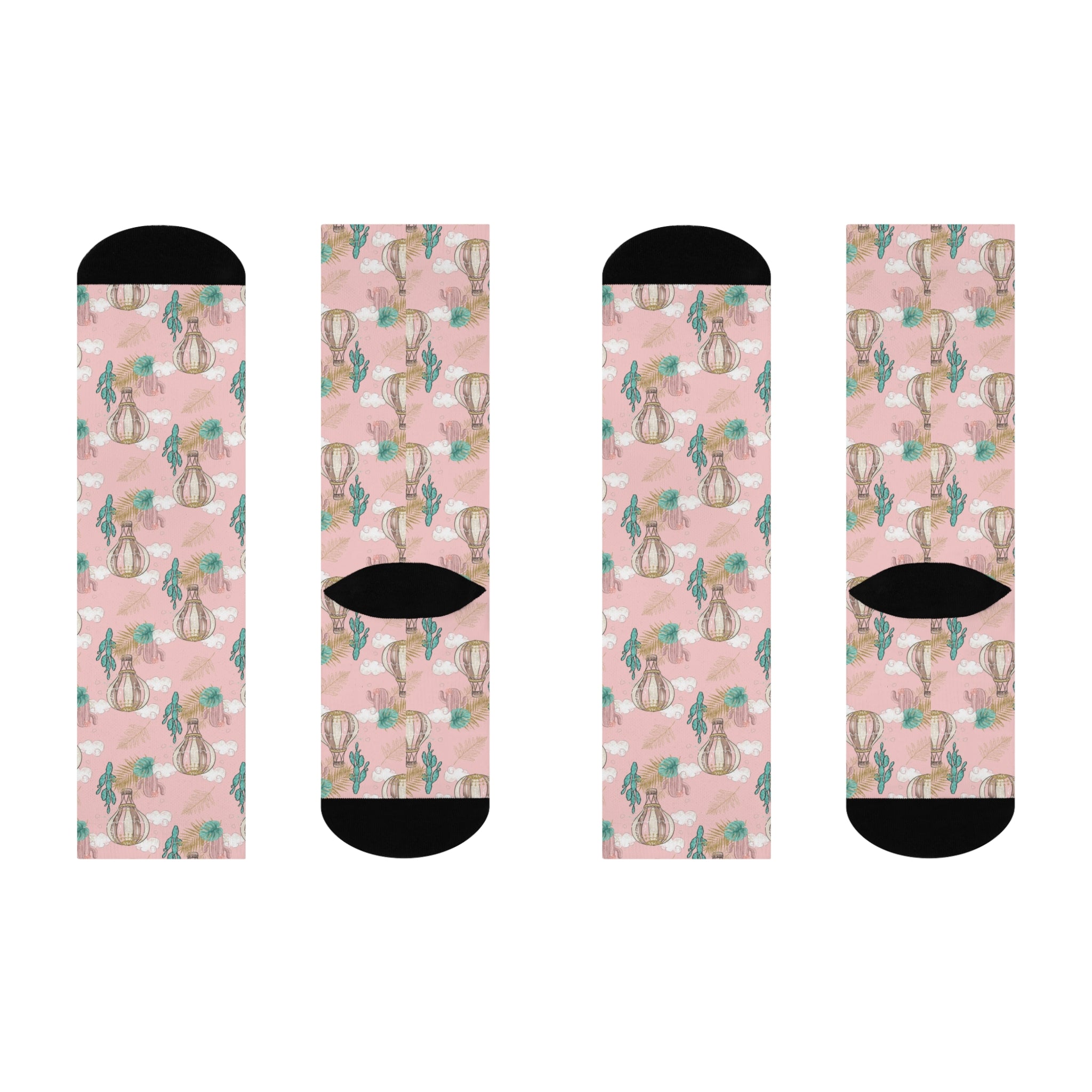 Ladies Pretty Cactus Design Cushioned Crew Socks