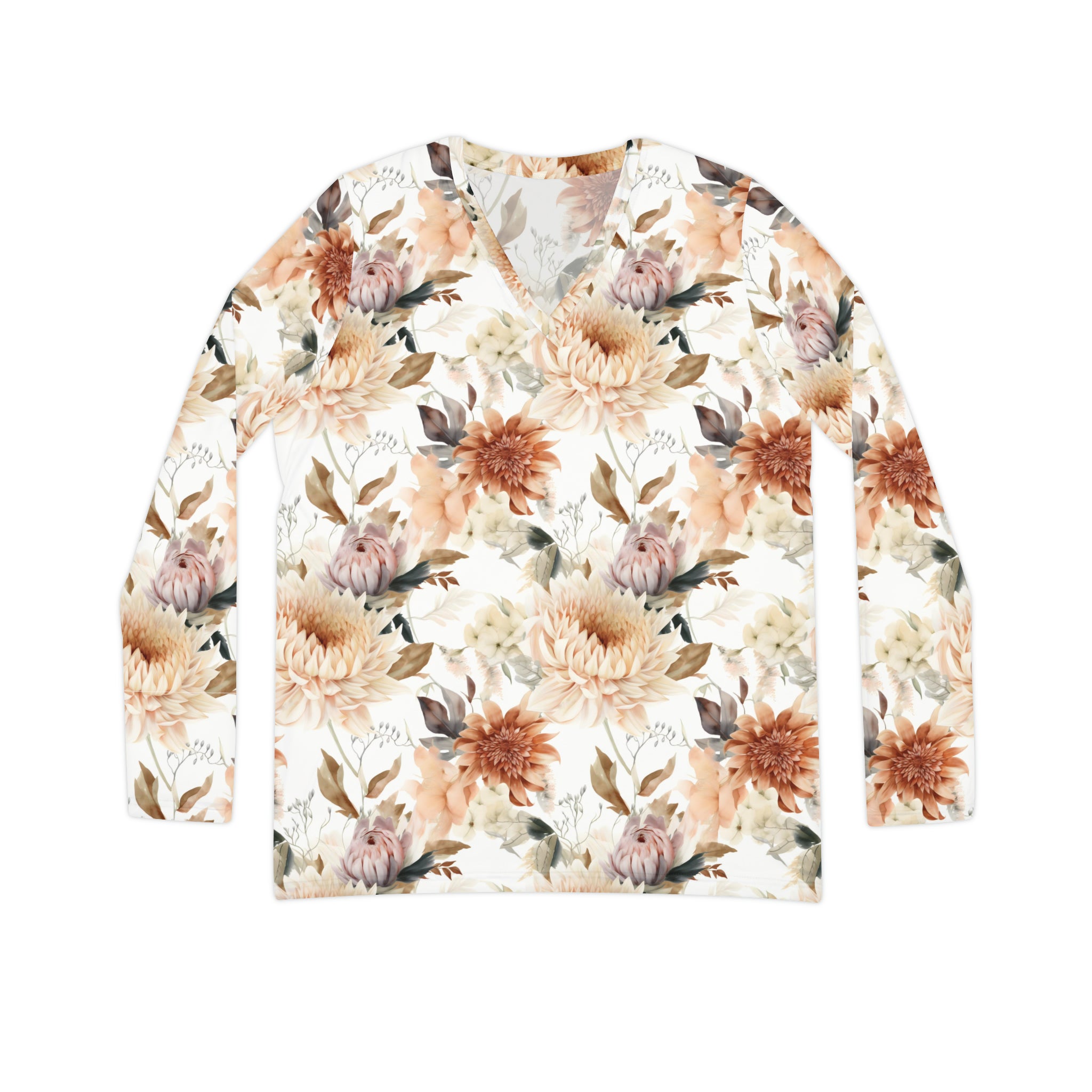 Lovely Fall Floral Women's Long Sleeve V-neck Shirt (AOP)