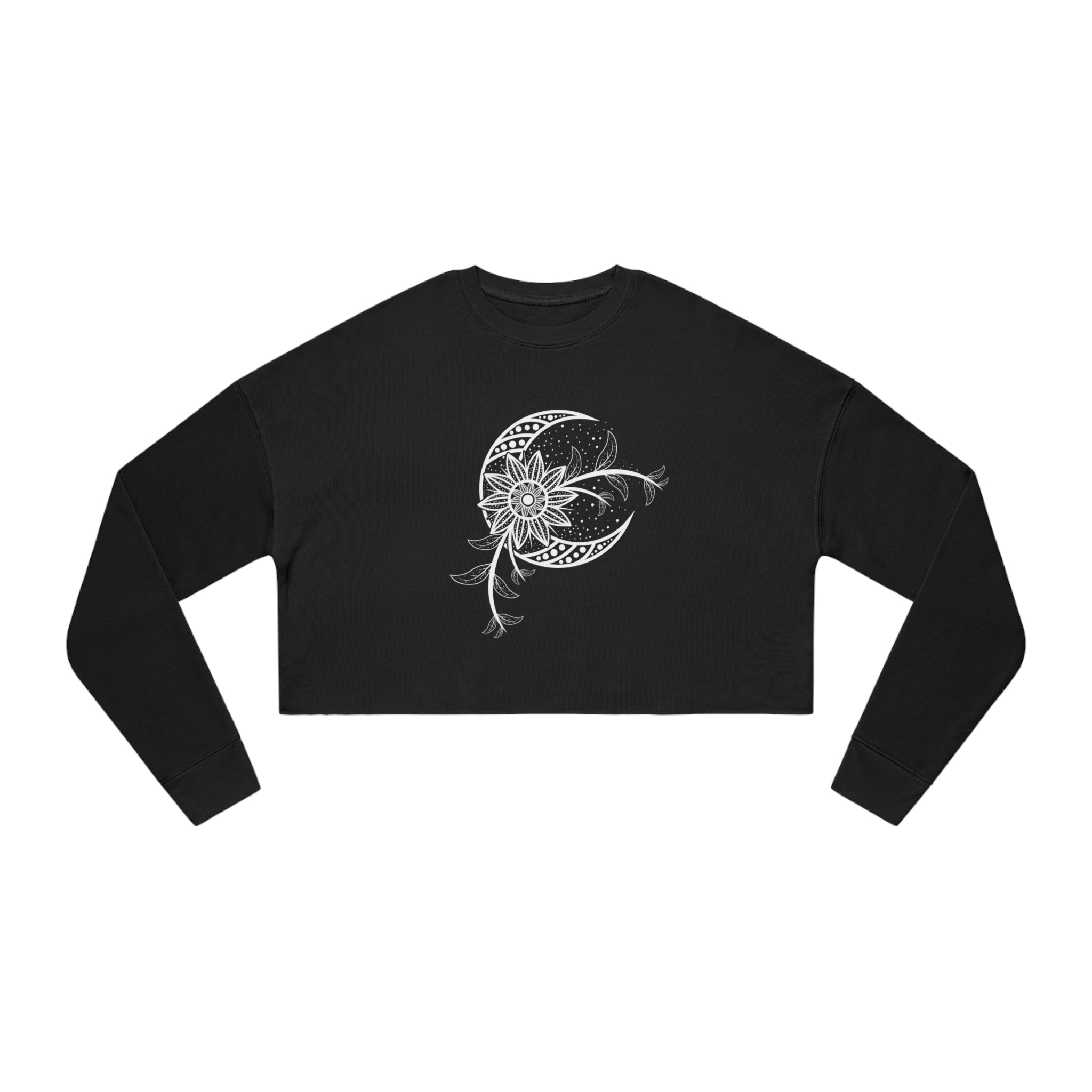 Hand Drawn Mystical Moon Flower Women's Cropped Sweatshirt