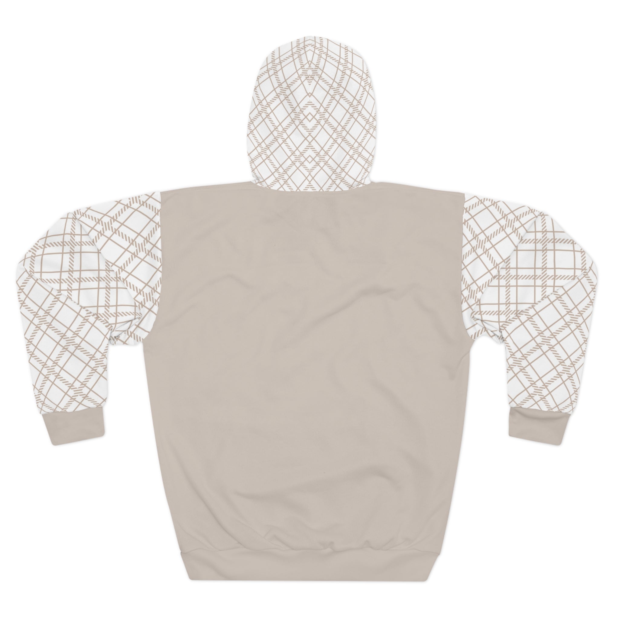 Taupe and Plaid Warm Unisex Pullover Hoodie (AOP)