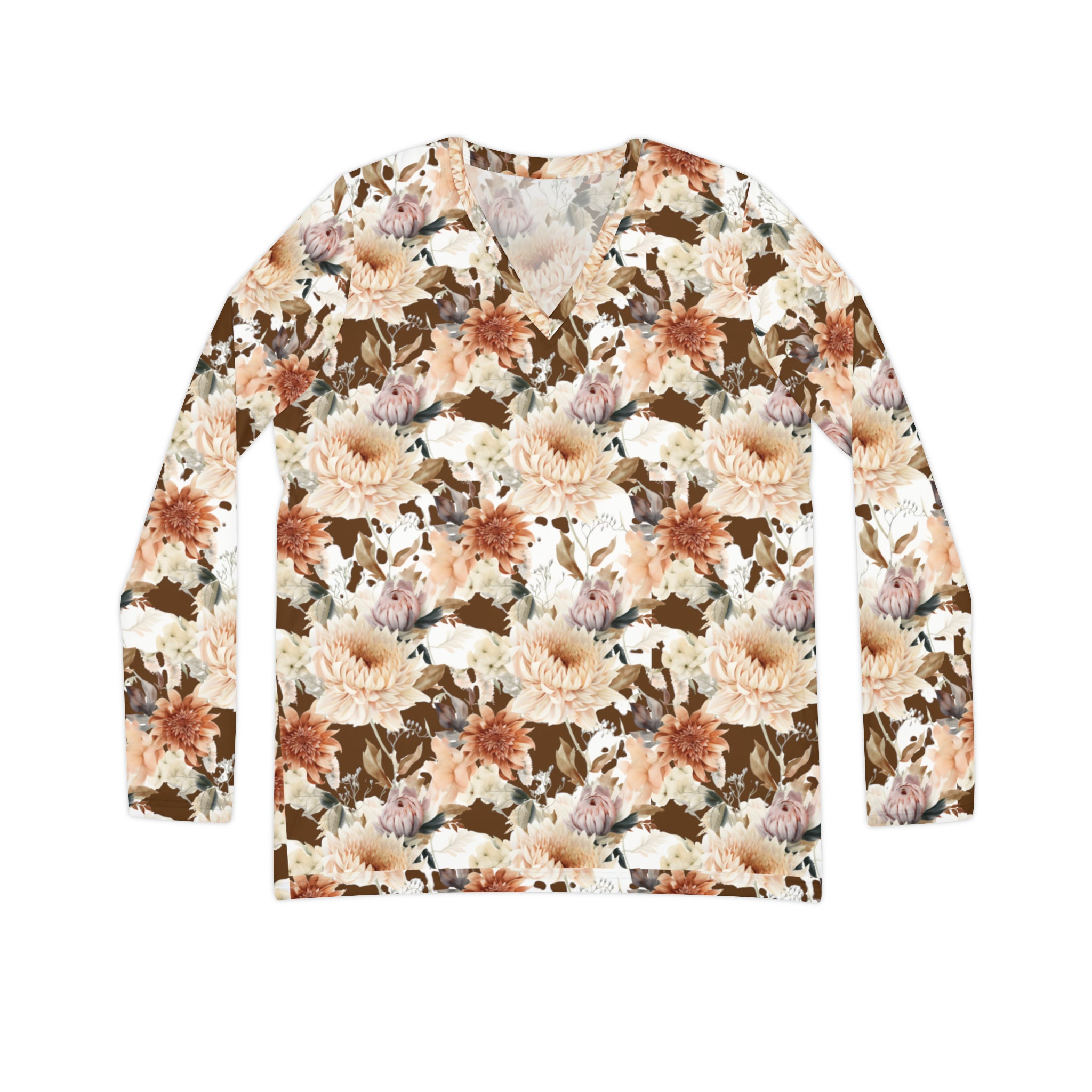 Lovely Fall Floral Women's Long Sleeve V-neck Shirt (AOP)