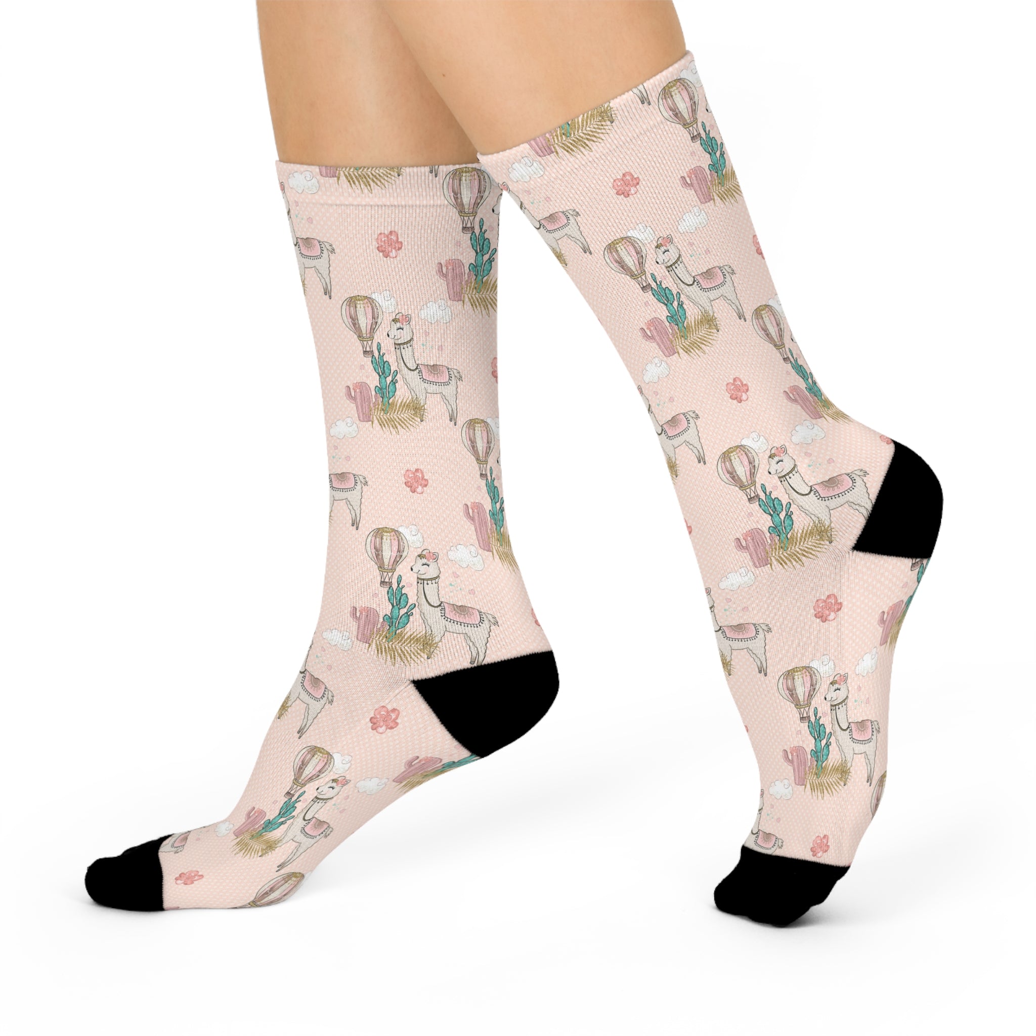 Ladies Fun Lama and Cactus Cushioned Crew Socks