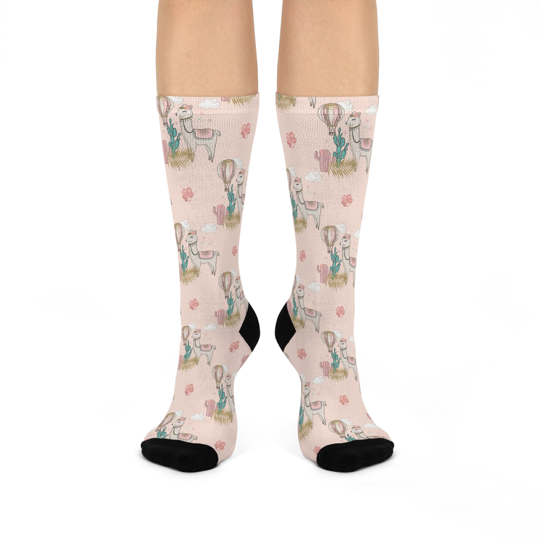 Ladies Fun Lama and Cactus Cushioned Crew Socks