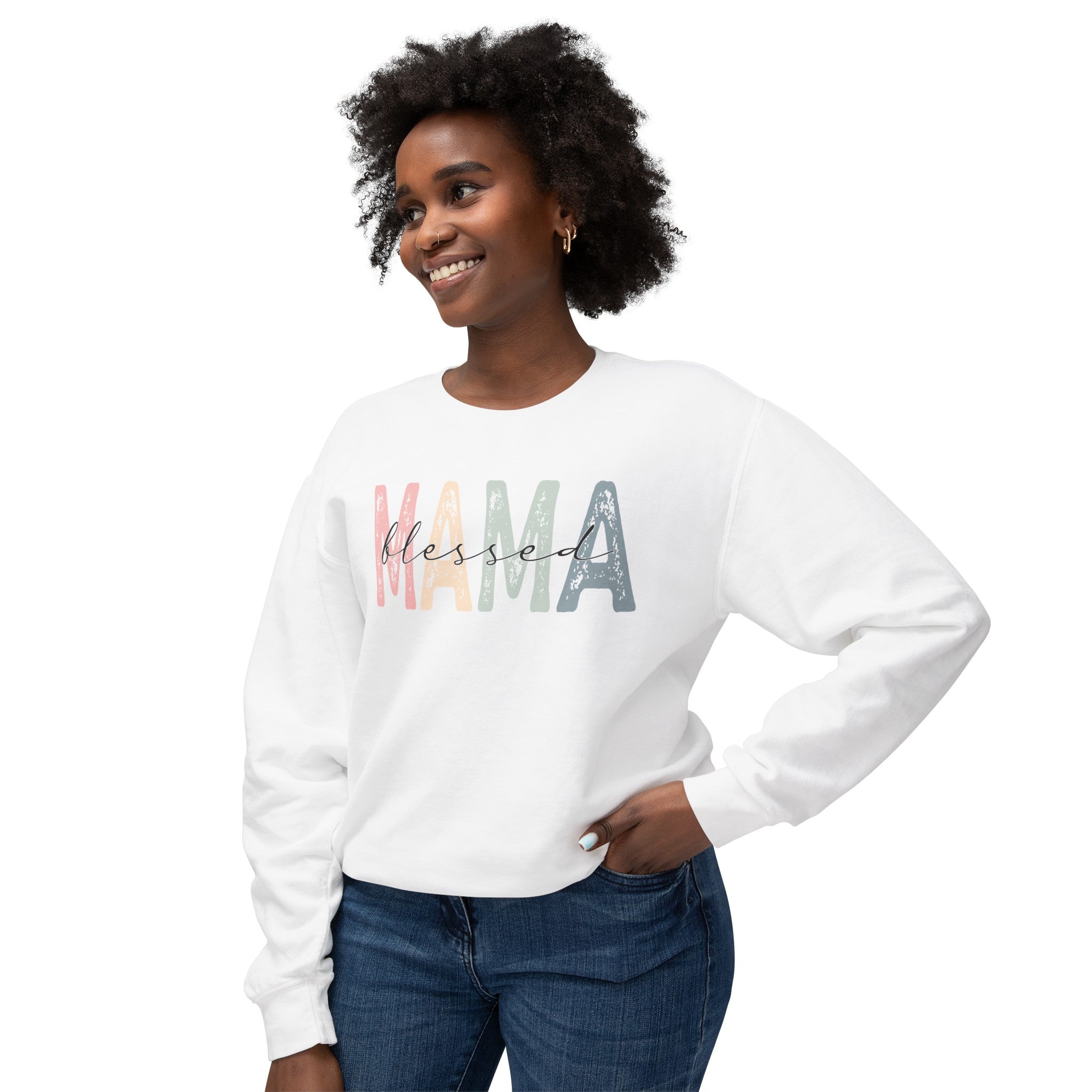 Beautiful Blessed Mama Lightweight Crewneck Sweatshirt