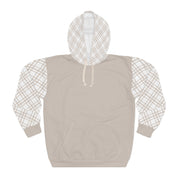 Taupe and Plaid Warm Unisex Pullover Hoodie (AOP)