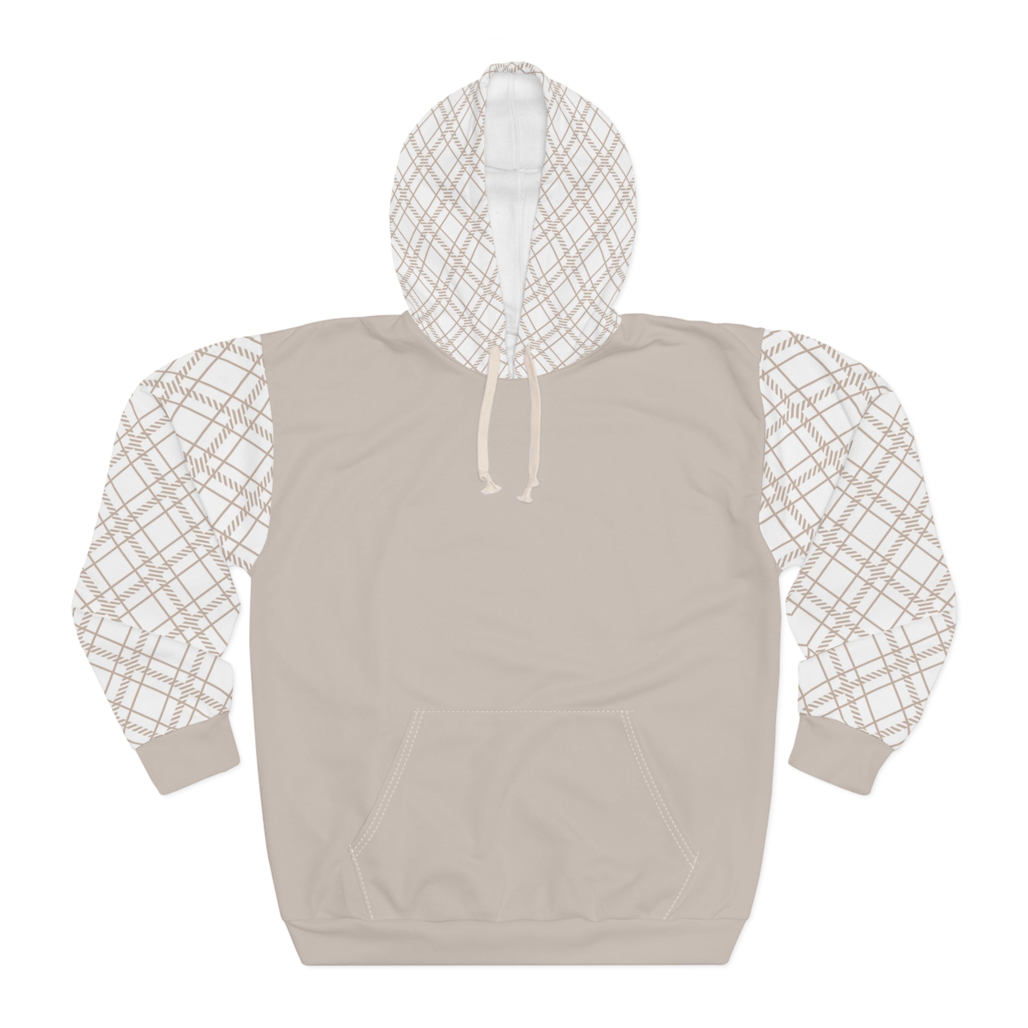 Taupe and Plaid Warm Unisex Pullover Hoodie (AOP)