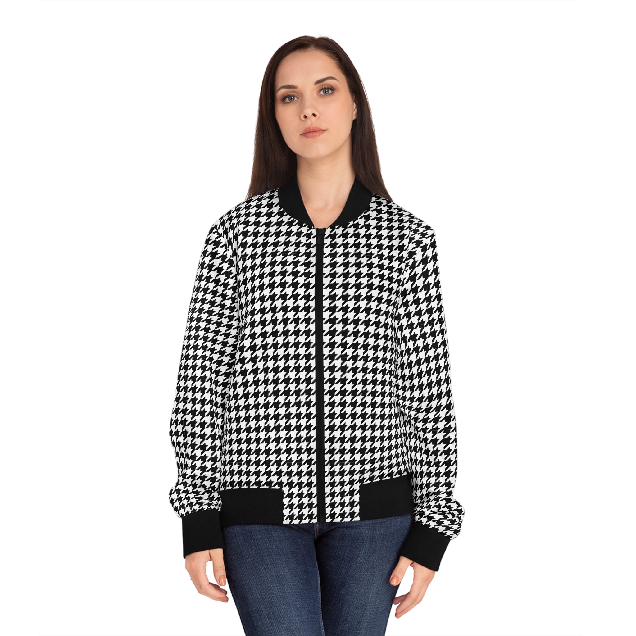 Stylish Houndstooth Women's Bomber Jacket (AOP)