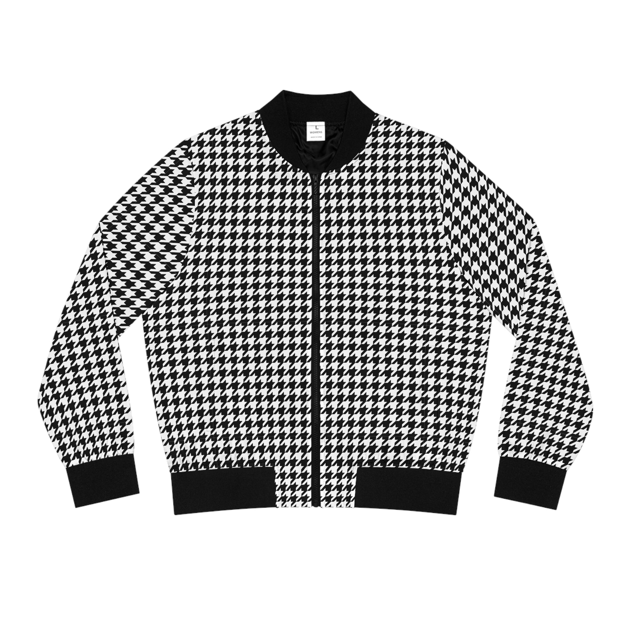 Stylish Houndstooth Women's Bomber Jacket (AOP)