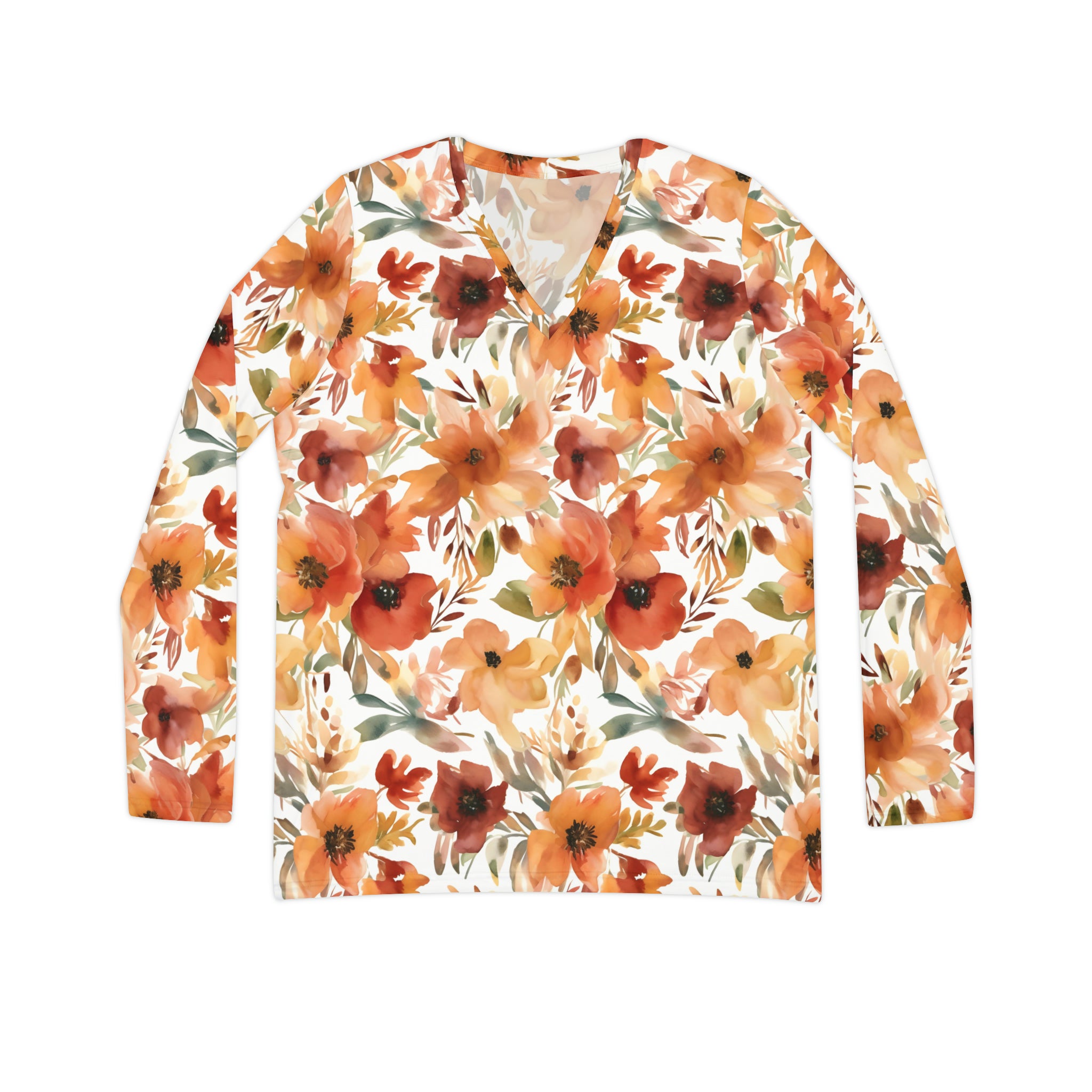 Lovely Fall Floral Women's Long Sleeve V-neck Shirt (AOP)