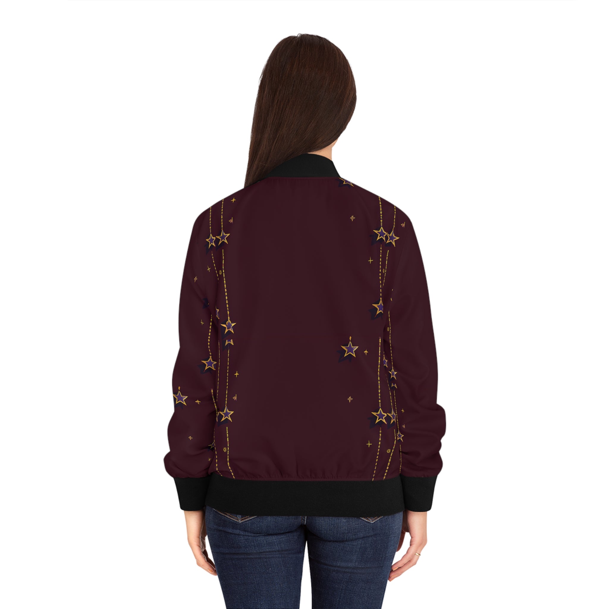 Cool Burgundy Star Women's Bomber Jacket (AOP)