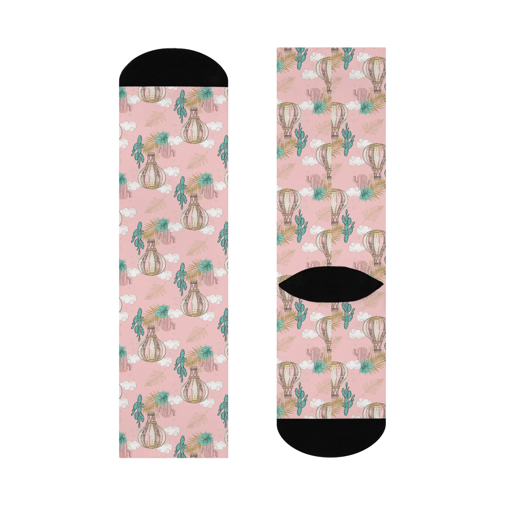 Ladies Pretty Cactus Design Cushioned Crew Socks