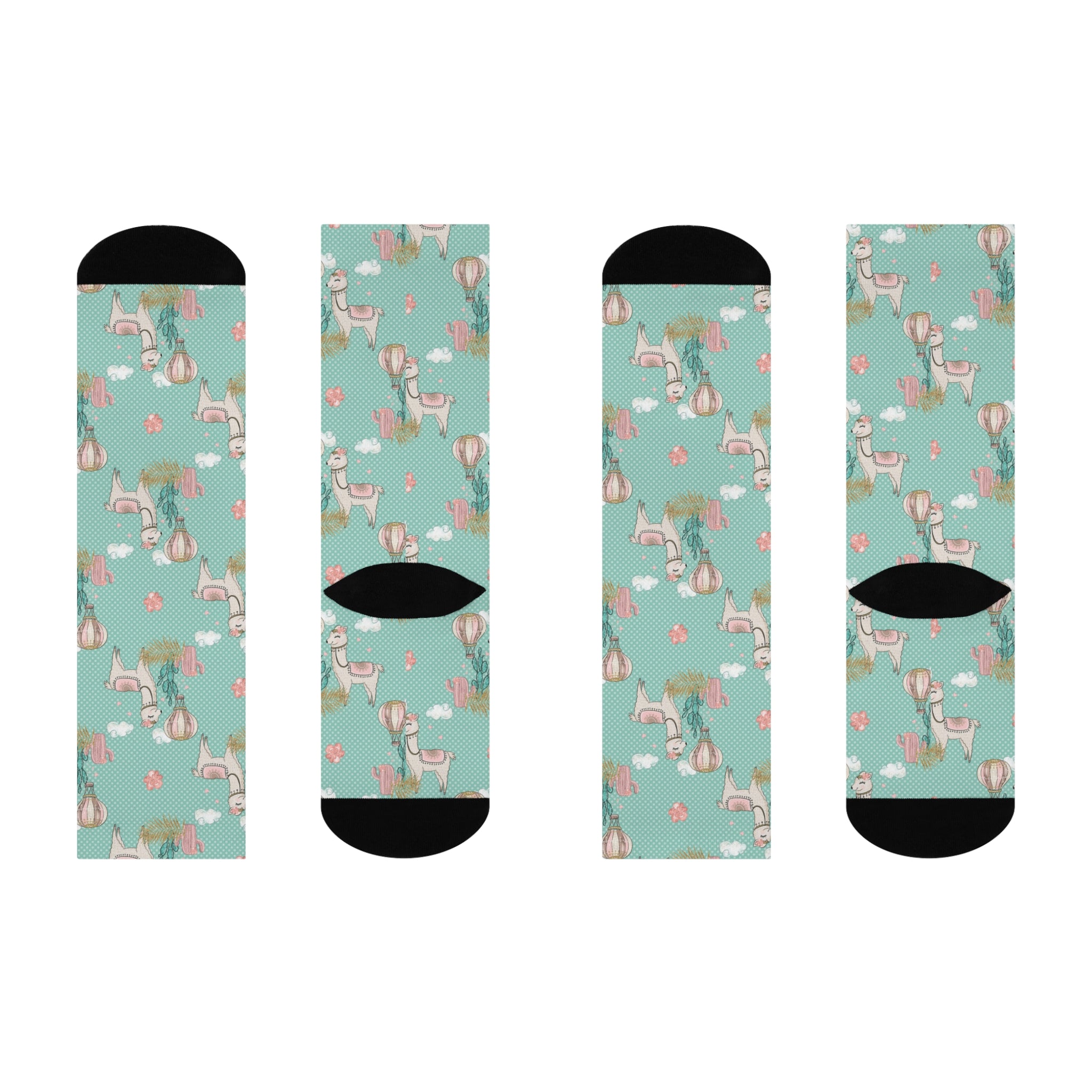 Ladies Green Lama and Cactus Cushioned Crew Socks