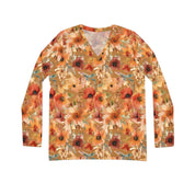 Lovely Fall Floral Women's Long Sleeve V-neck Shirt (AOP)