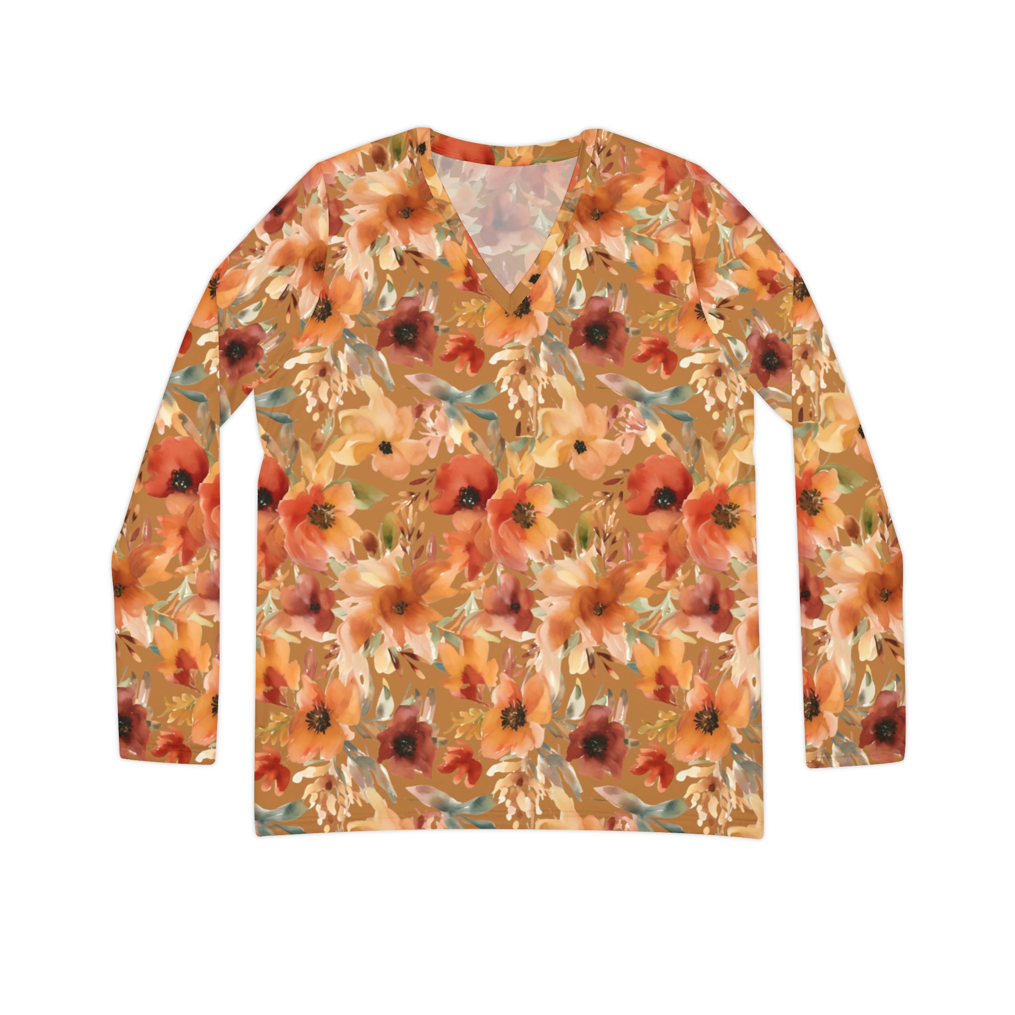 Lovely Fall Floral Women's Long Sleeve V-neck Shirt (AOP)