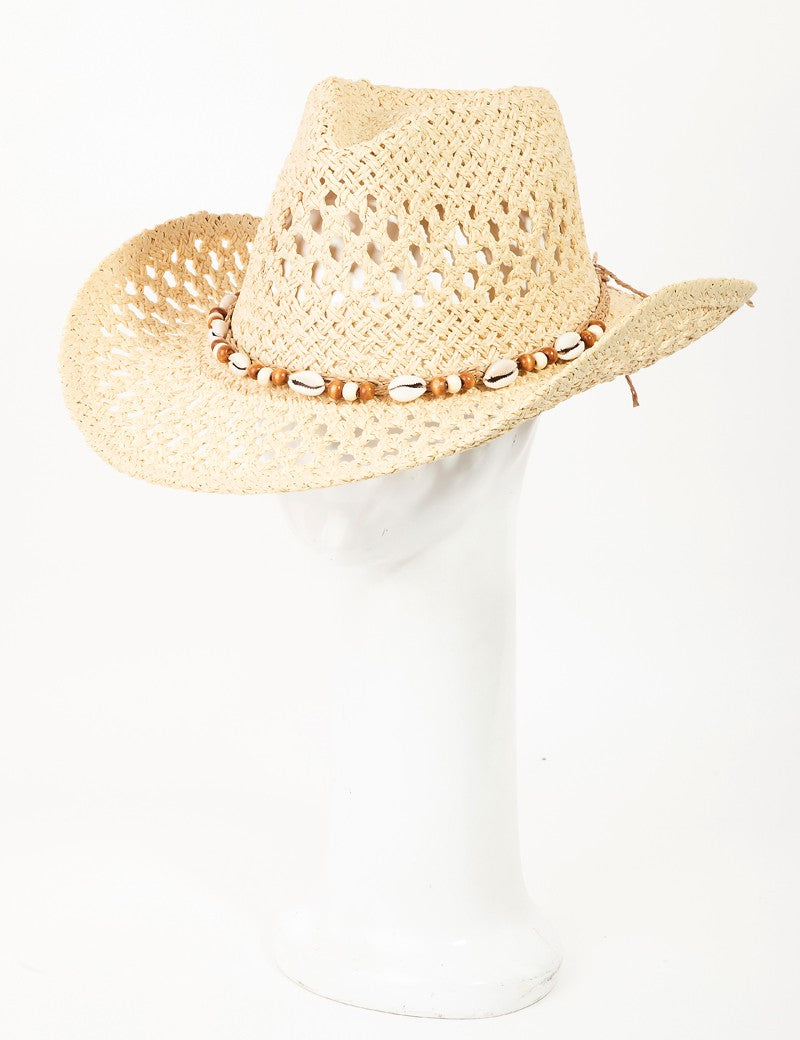 Fame Cowrie Shell Beaded String Straw Hat