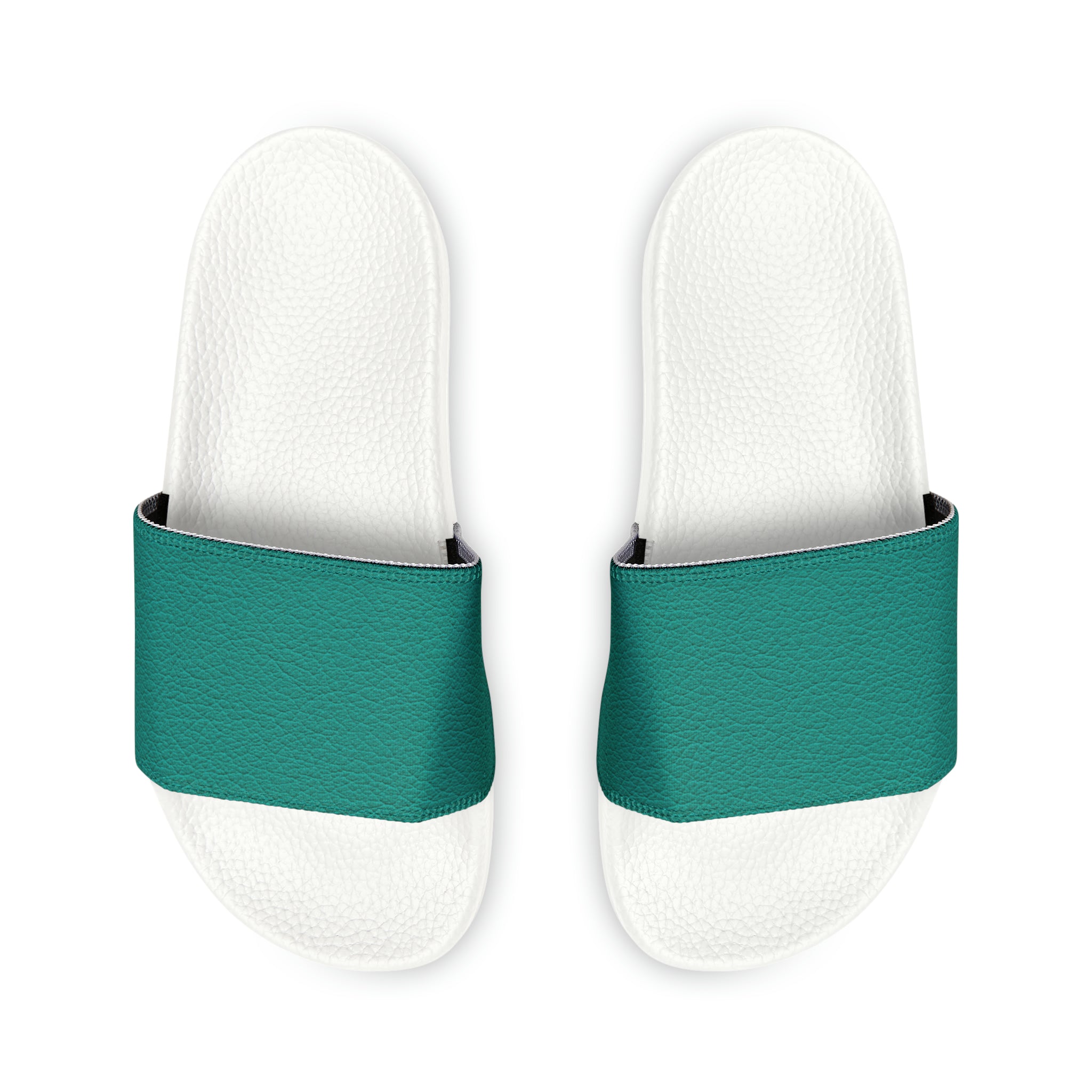 Women's Leather Look Teal Slide Sandals