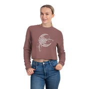 Hand Drawn Mystical Moon Flower Women's Cropped Sweatshirt