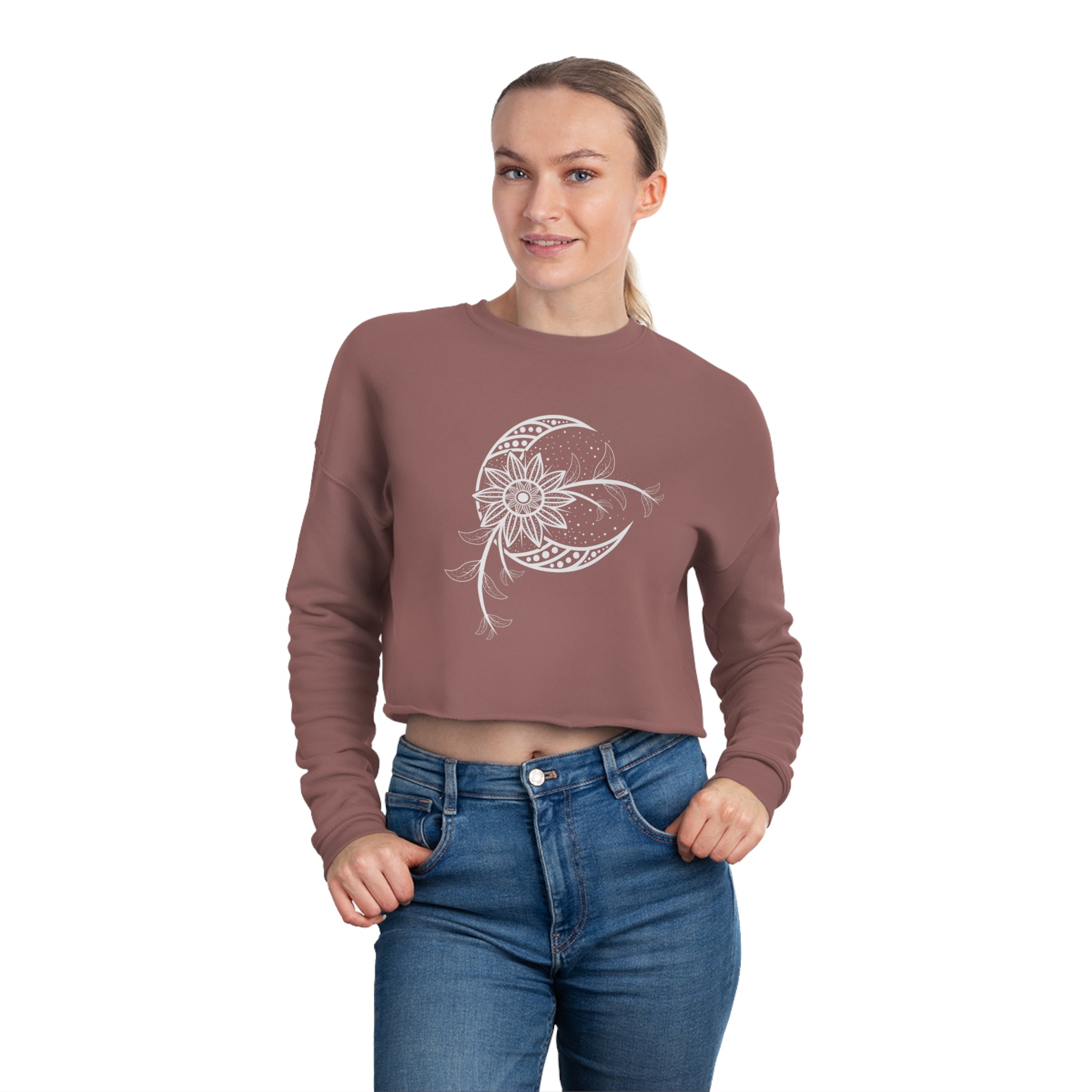 Hand Drawn Mystical Moon Flower Women's Cropped Sweatshirt