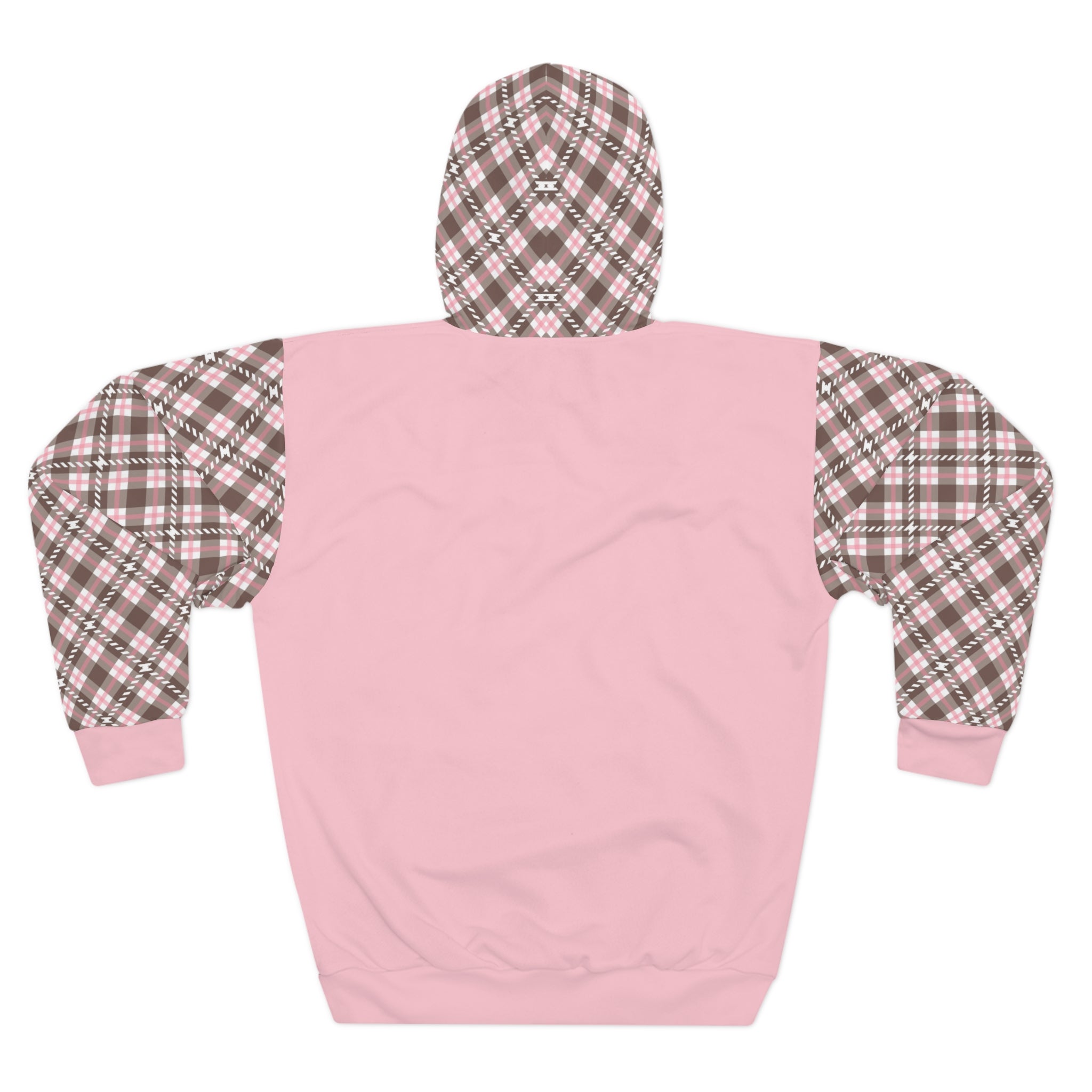 Women's Pink Plaid Warm Pullover Hoodie (AOP)