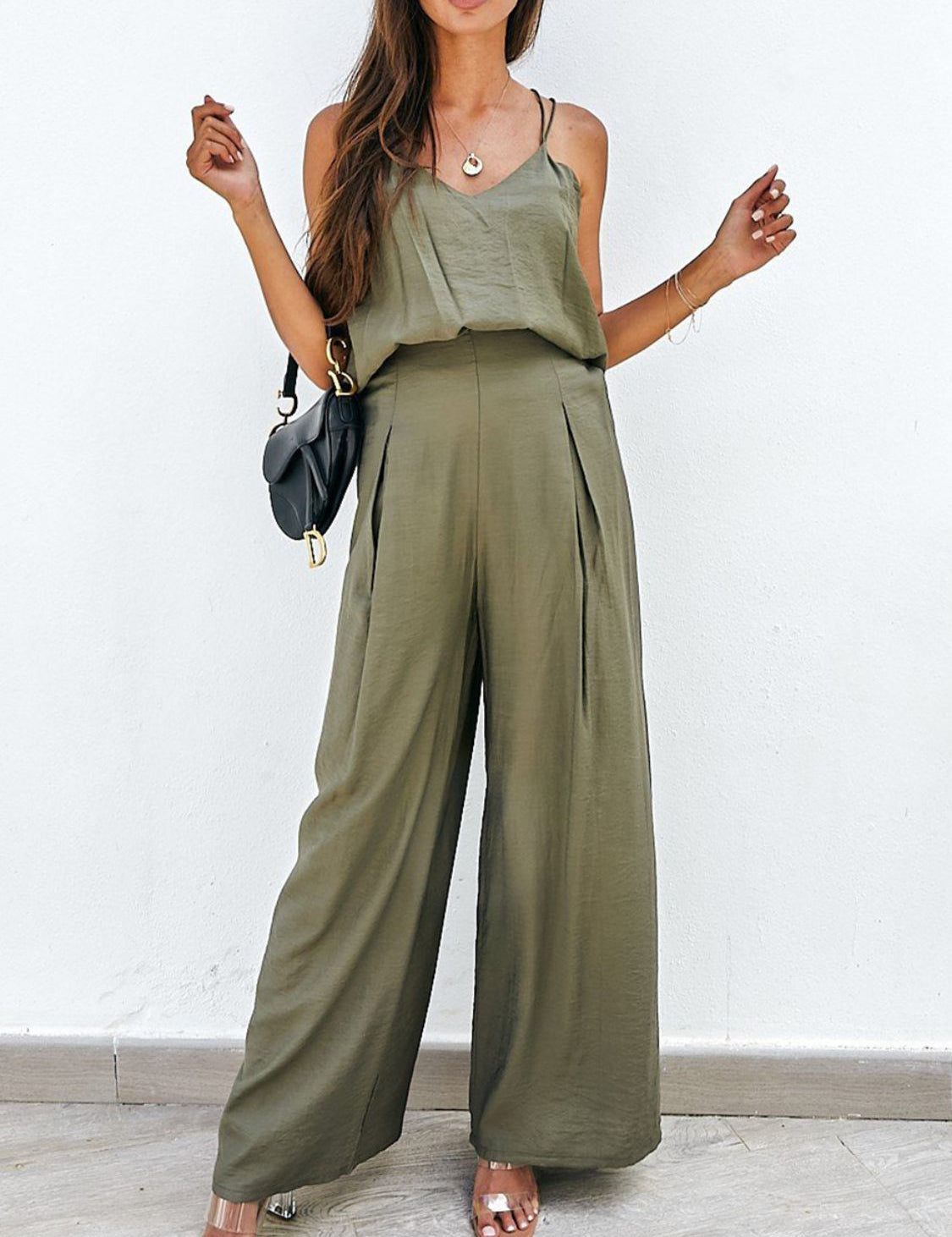 Spaghetti Strap Cami and Wide Leg Pants Set