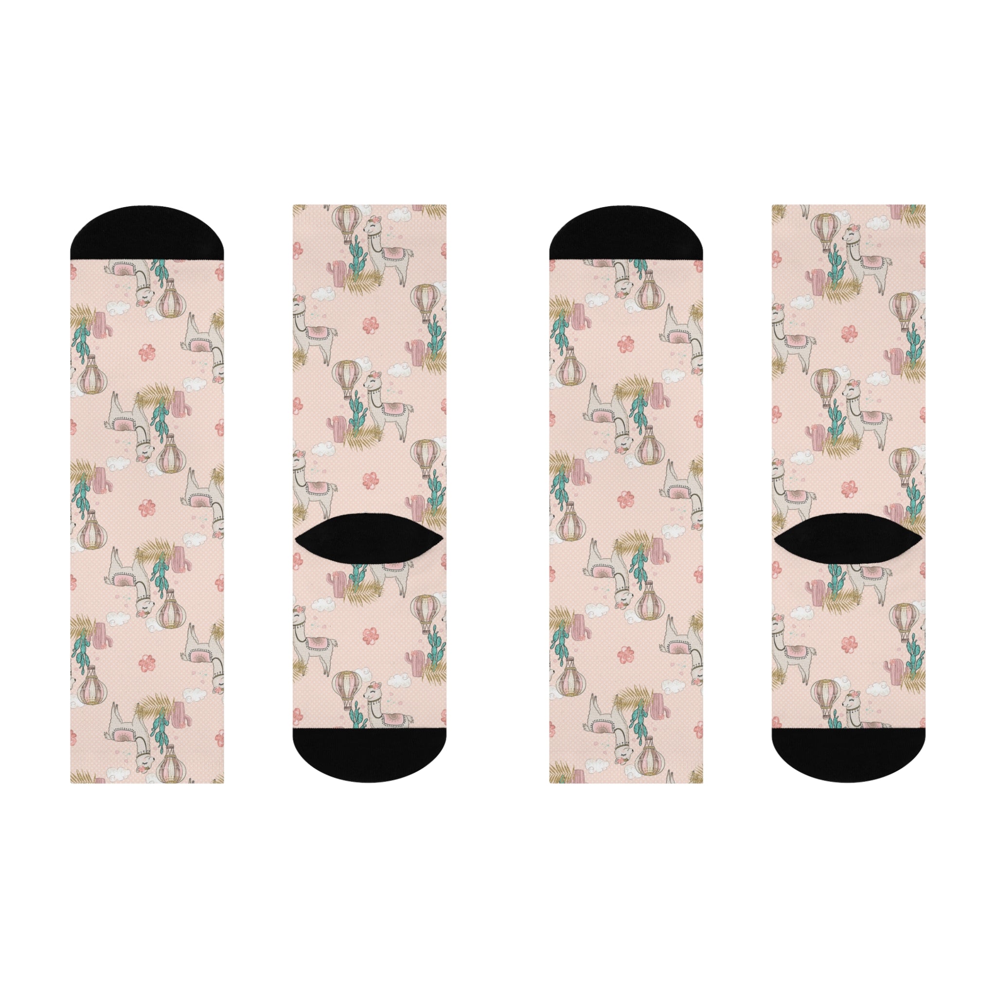 Ladies Fun Lama and Cactus Cushioned Crew Socks