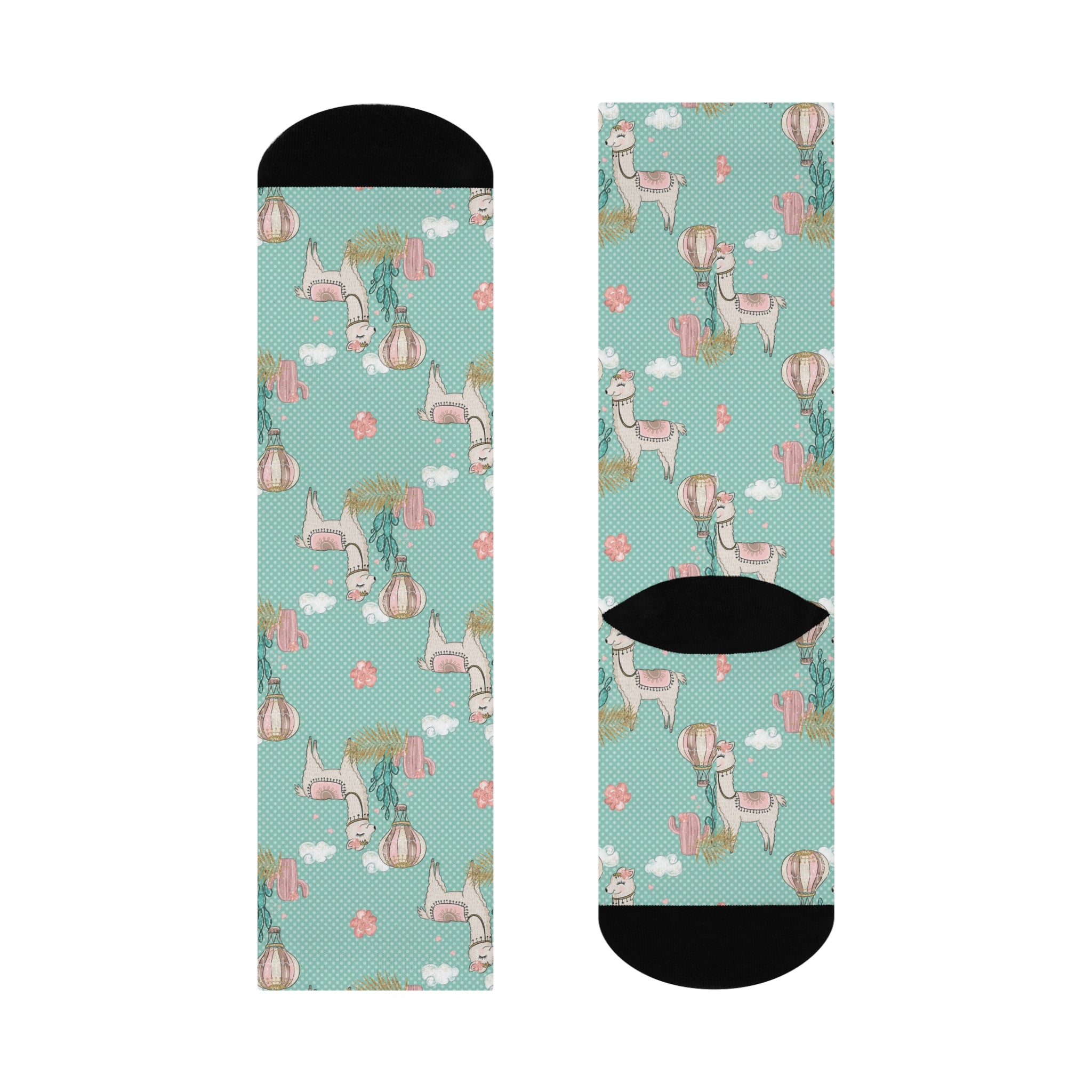Ladies Green Lama and Cactus Cushioned Crew Socks