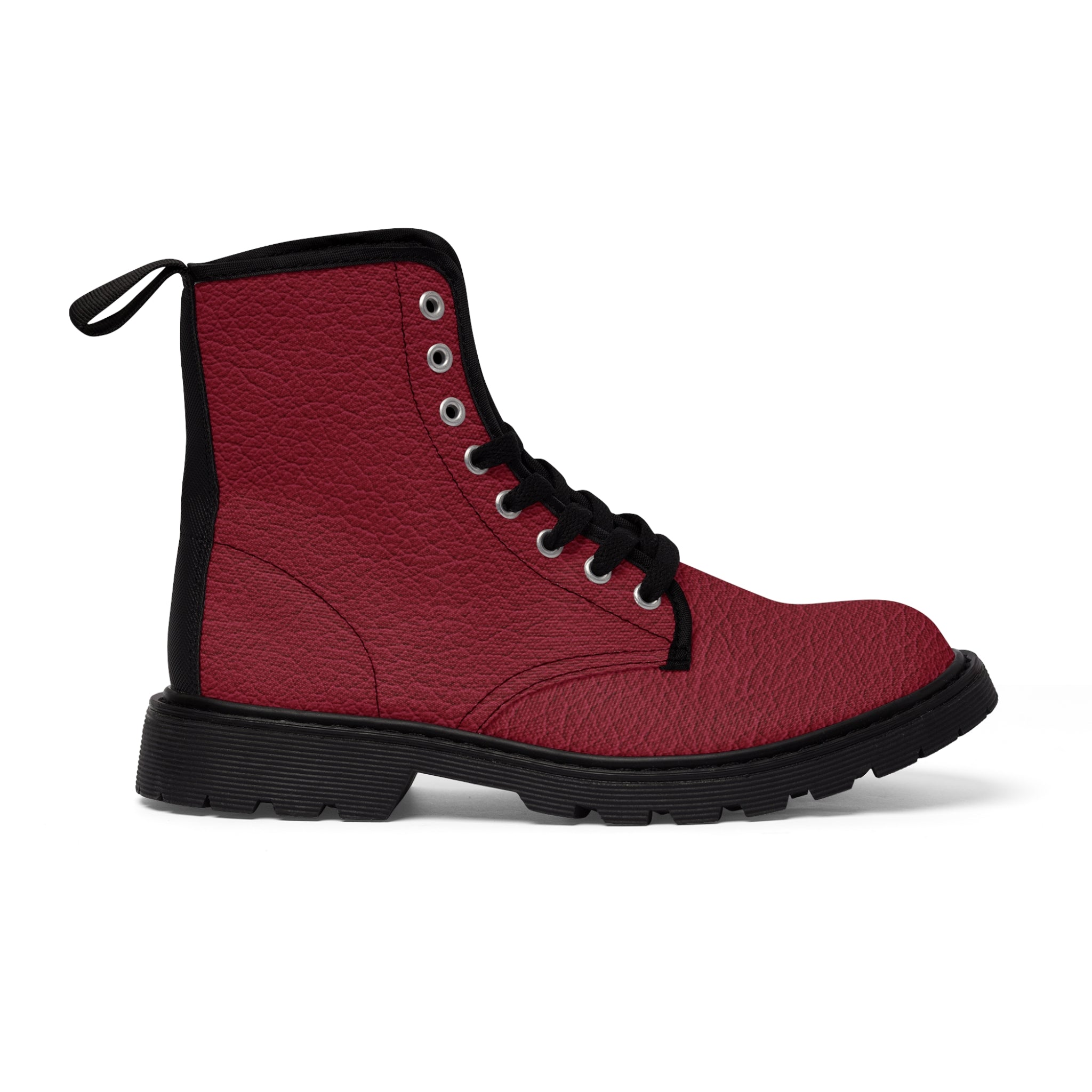 Red Leather Look Women's Canvas Boots