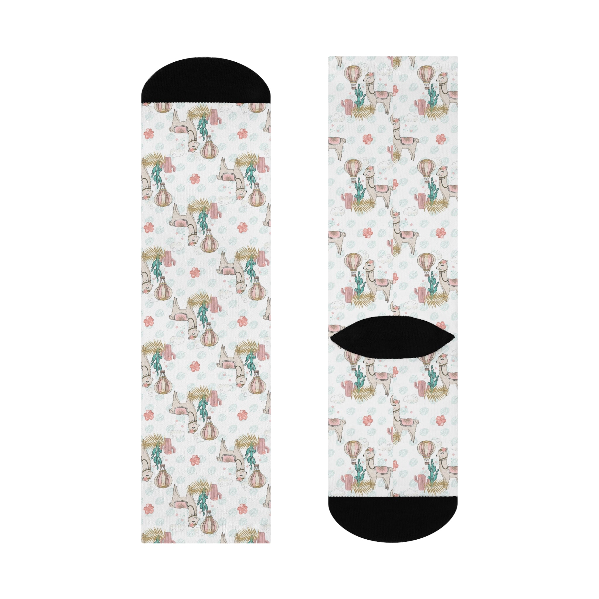 Ladies Lama and Cactus Cushioned Crew Socks