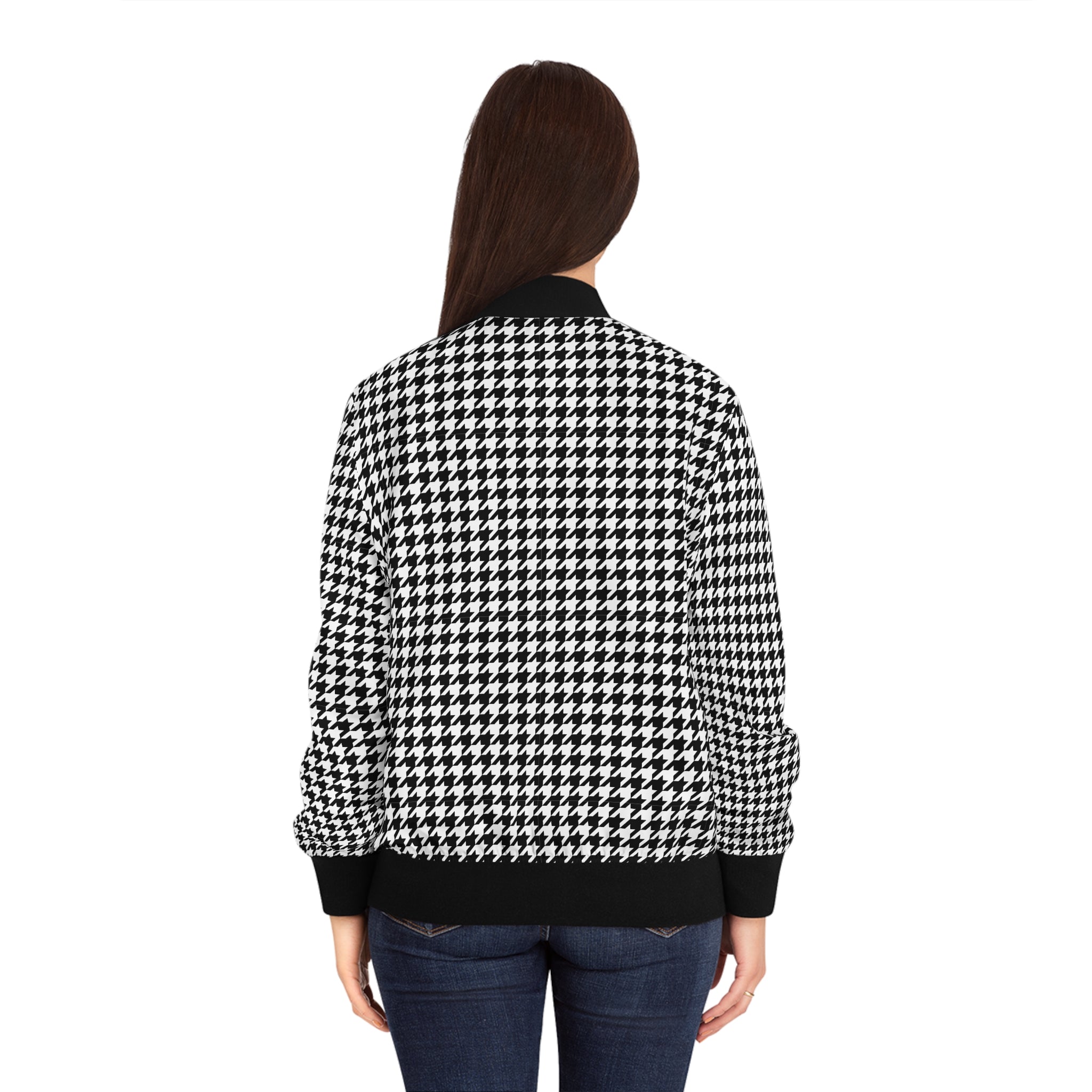 Stylish Houndstooth Women's Bomber Jacket (AOP)