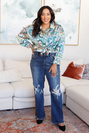 In the Willows Button Up Blouse in Teal Paisley