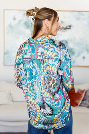 In the Willows Button Up Blouse in Teal Paisley