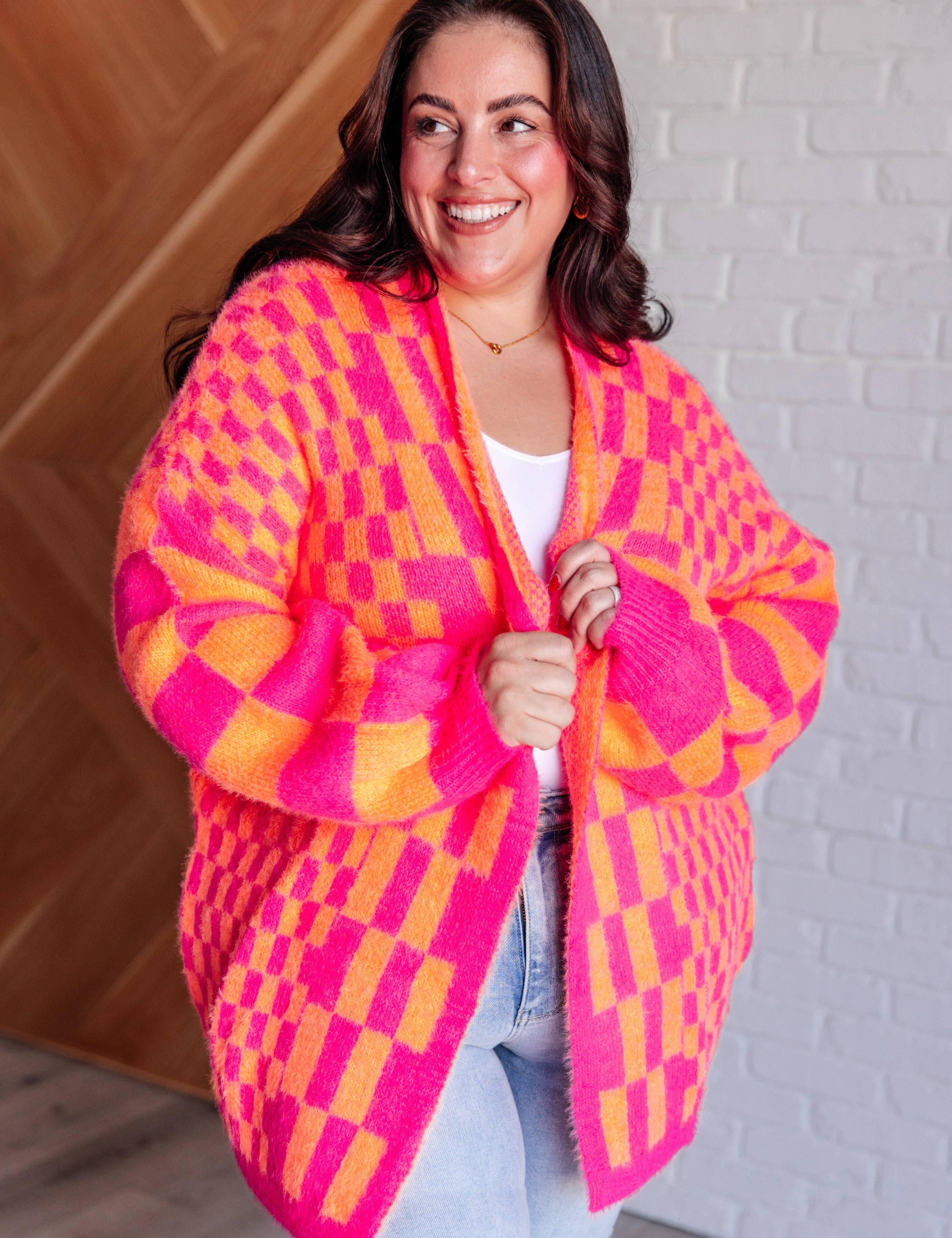 NoticedinNeonCheckeredCardiganinPinkandOrange4.jpg