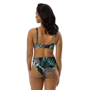 Fresh Designs Wild Cat Tropical Green & Black Recycled High-Waisted Bikini Swimsuit