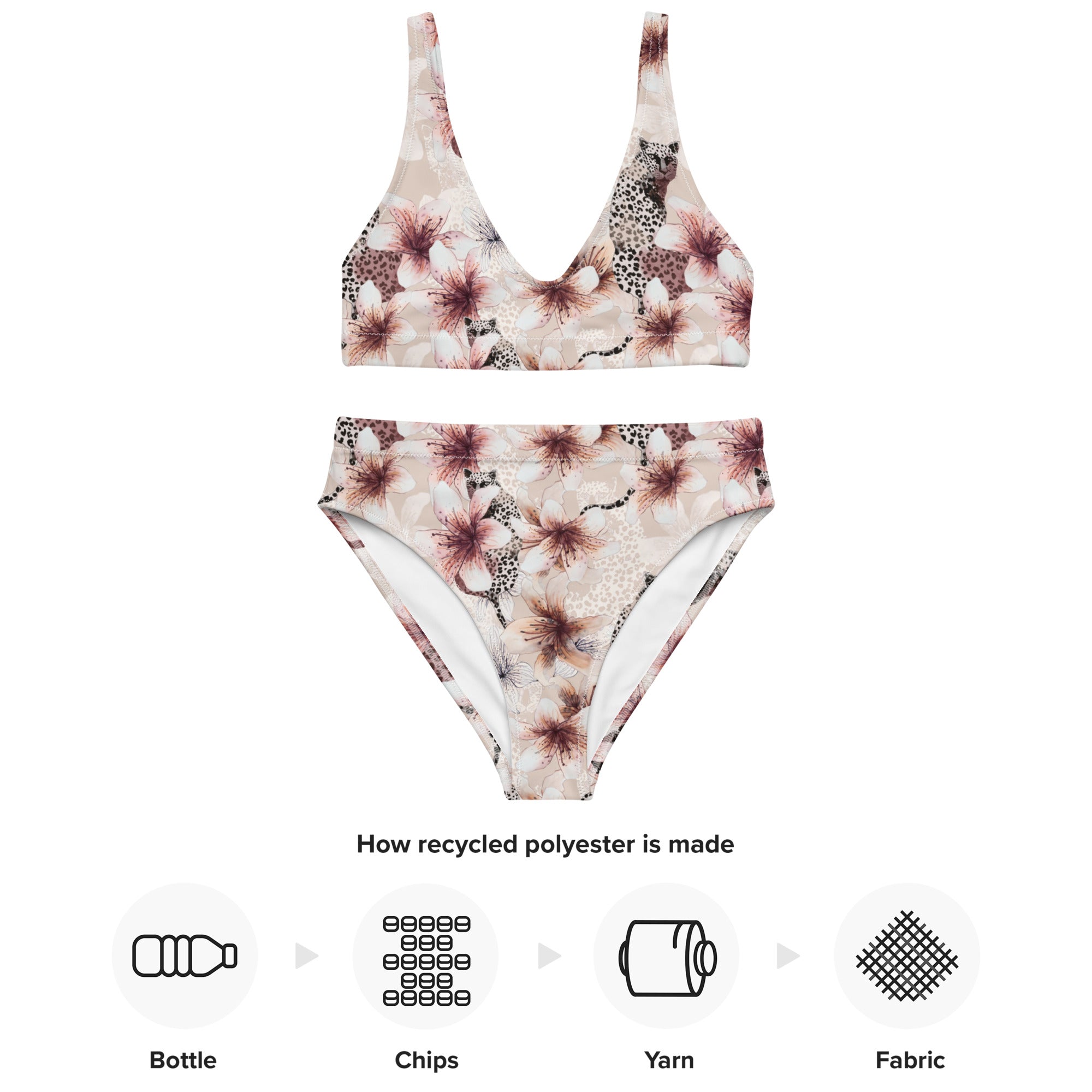 Fresh Floral Wild Animal Designs Recycled High-Waisted Bikini