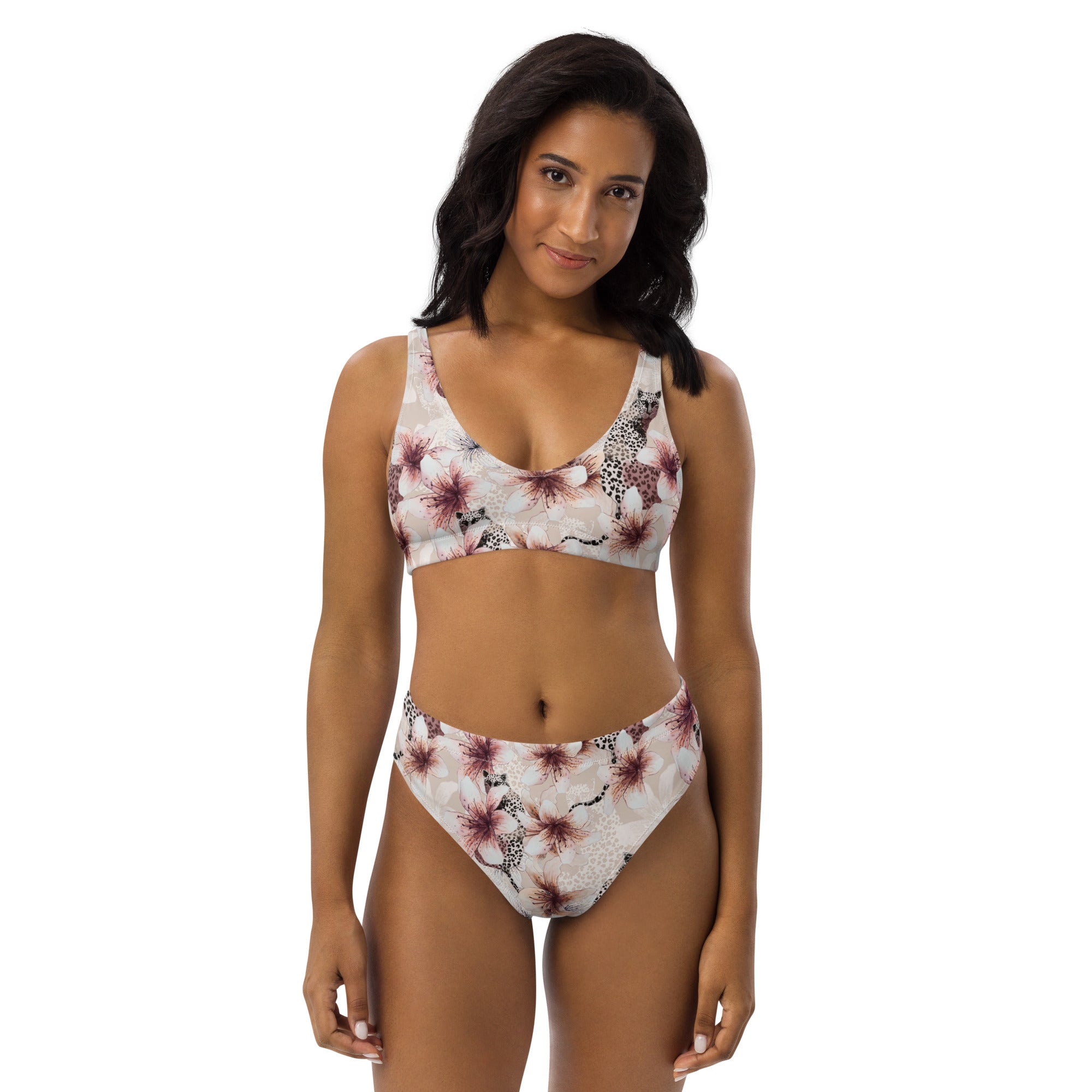 Fresh Floral Wild Animal Designs Recycled High-Waisted Bikini