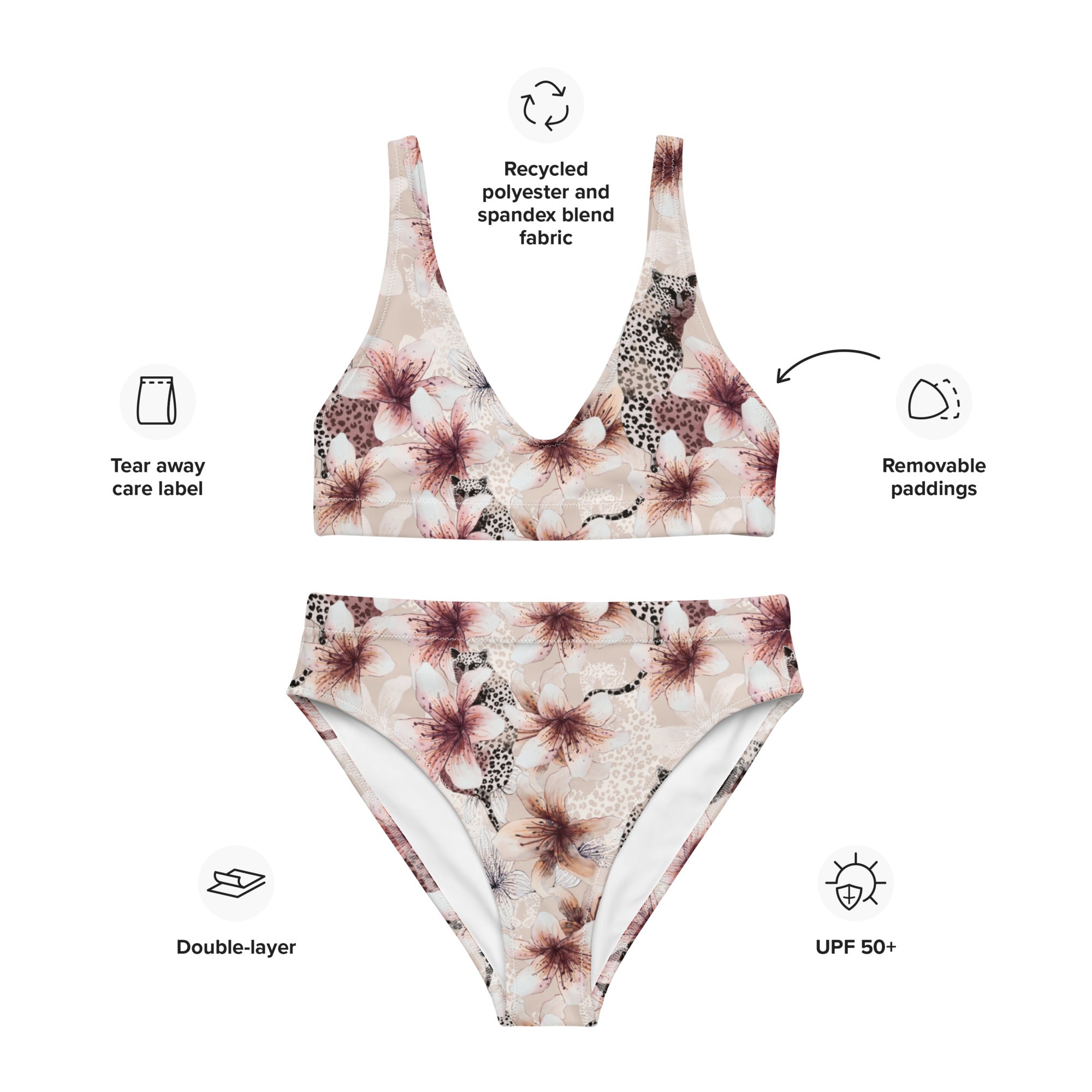 Fresh Floral Wild Animal Designs Recycled High-Waisted Bikini