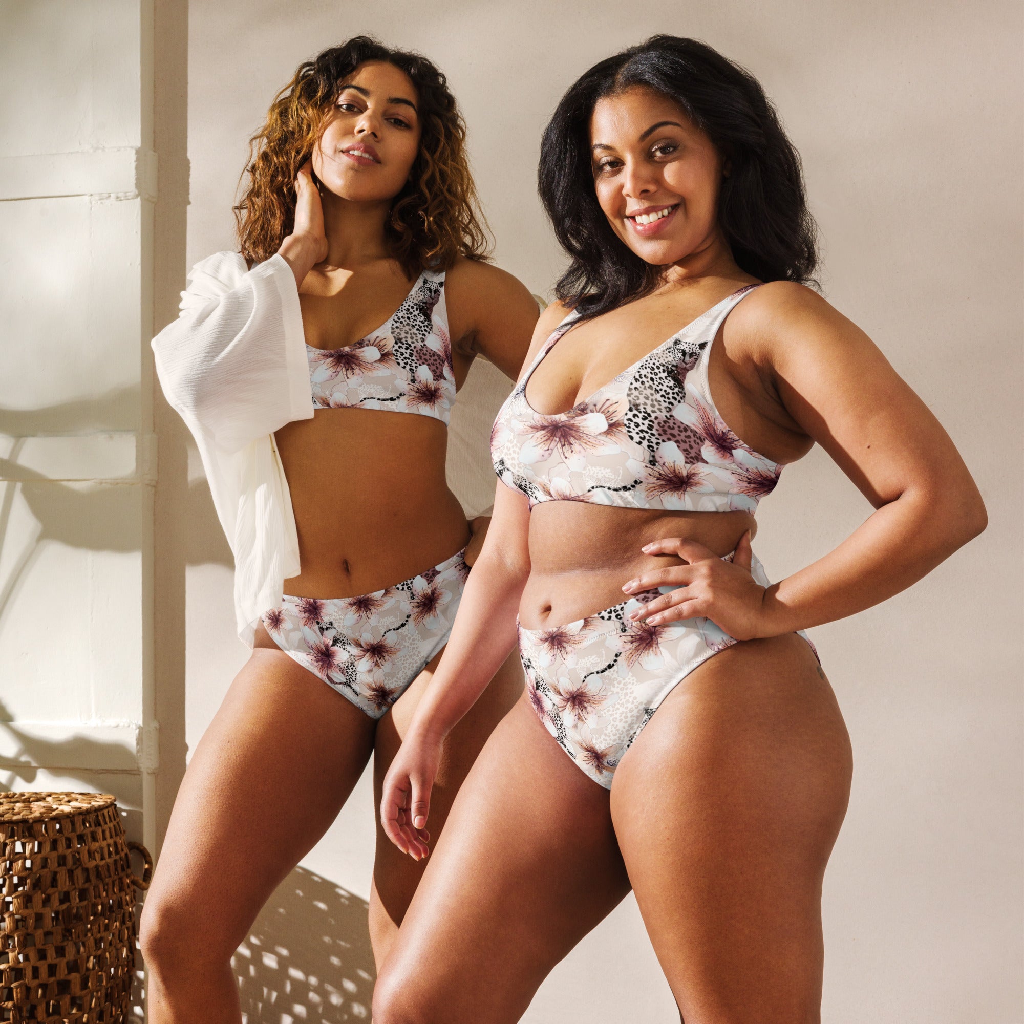 Fresh Floral Wild Animal Designs Recycled High-Waisted Bikini