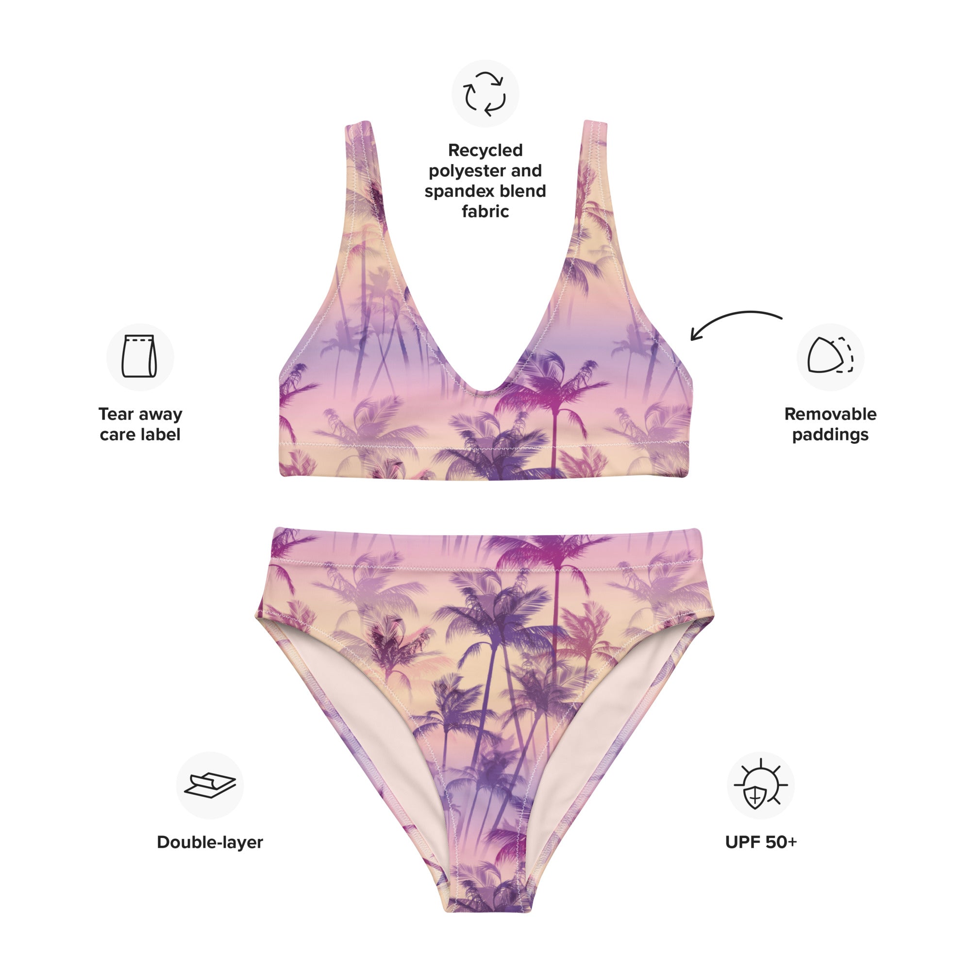 Fresh Designs Pink & Purple Palm Recycled High-Waisted Bikini