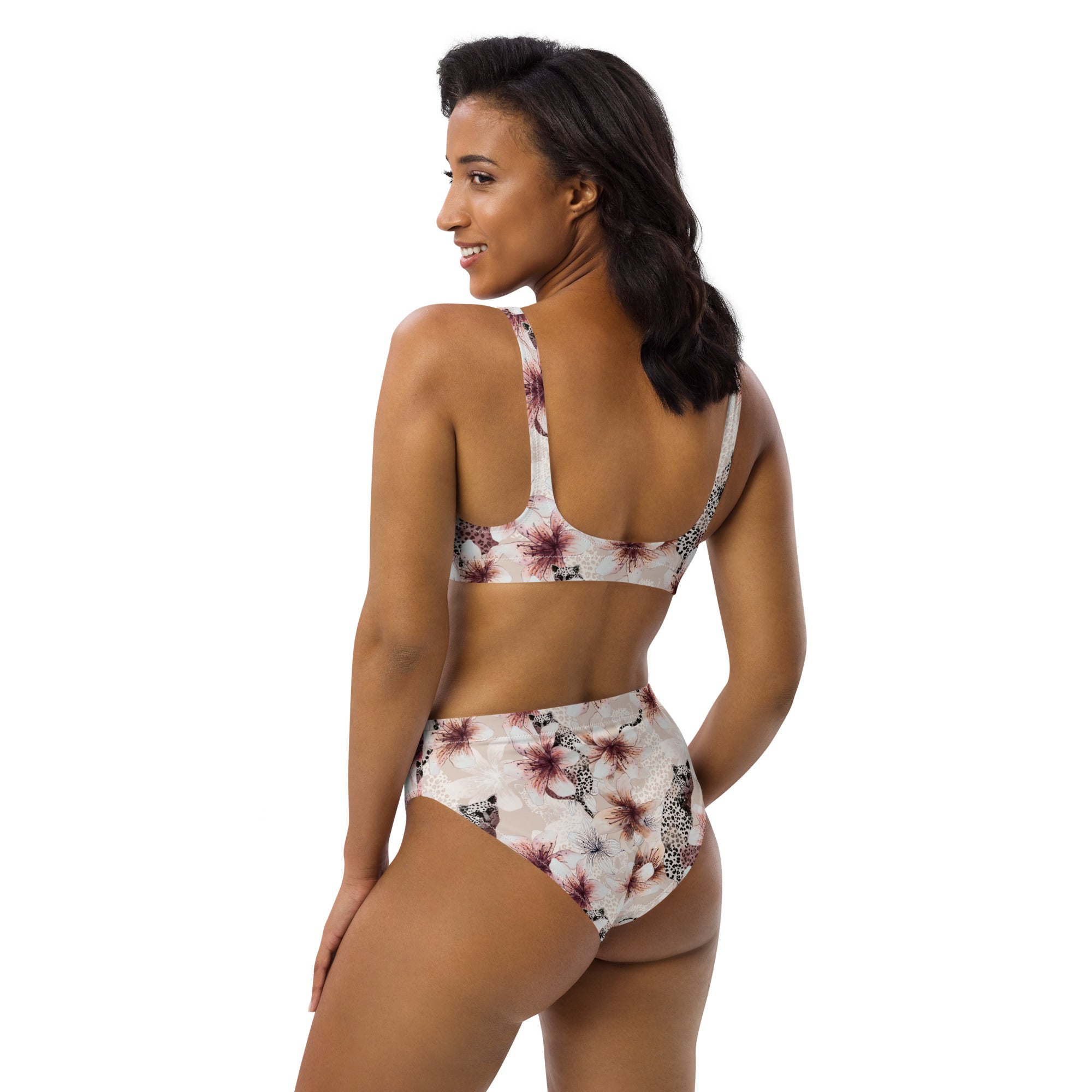Fresh Floral Wild Animal Designs Recycled High-Waisted Bikini