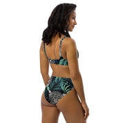 Fresh Designs Wild Cat Tropical Green & Black Recycled High-Waisted Bikini Swimsuit