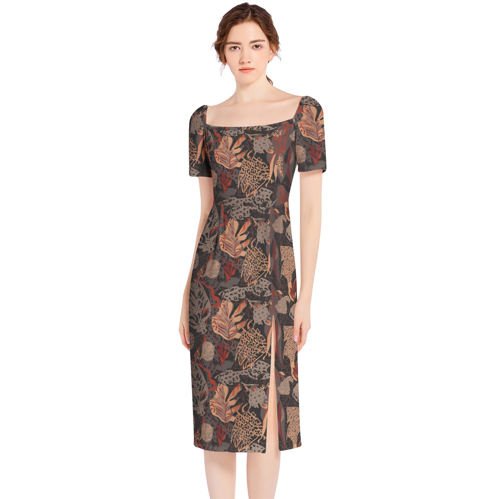Beautiful Floral Split Thigh Midi Bodycon Dress