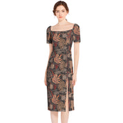 Beautiful Floral Split Thigh Midi Bodycon Dress