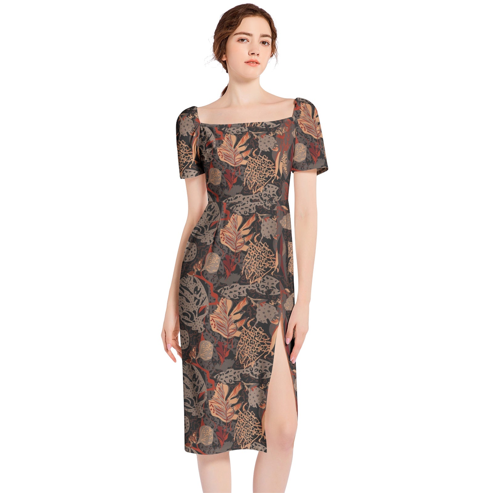 Beautiful Floral Split Thigh Midi Bodycon Dress