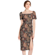 Beautiful Floral Split Thigh Midi Bodycon Dress