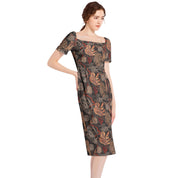 Beautiful Floral Split Thigh Midi Bodycon Dress